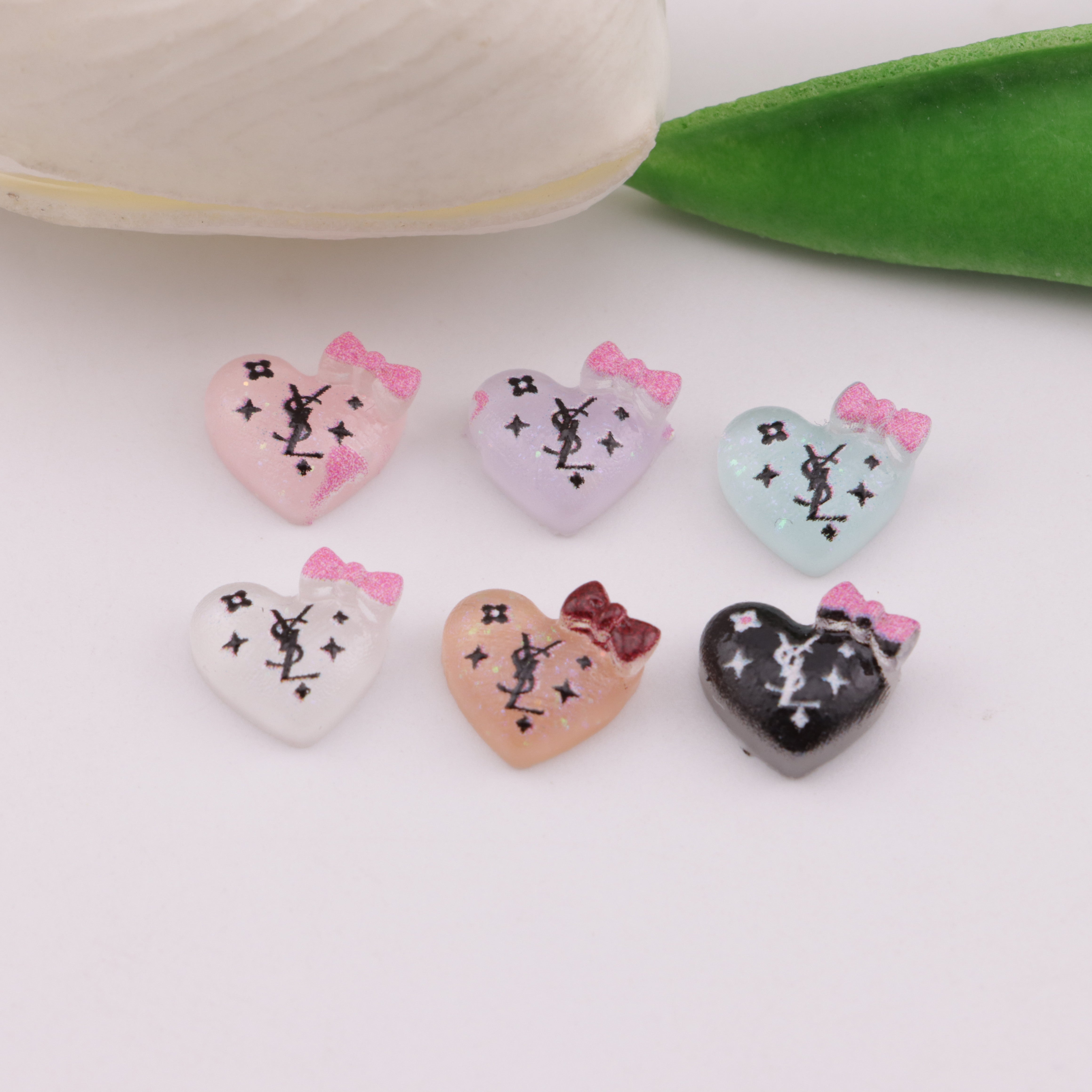 FS6445- About 11×10Mm Bows Heart YSL Nail Charms Zoe's DIY Shop