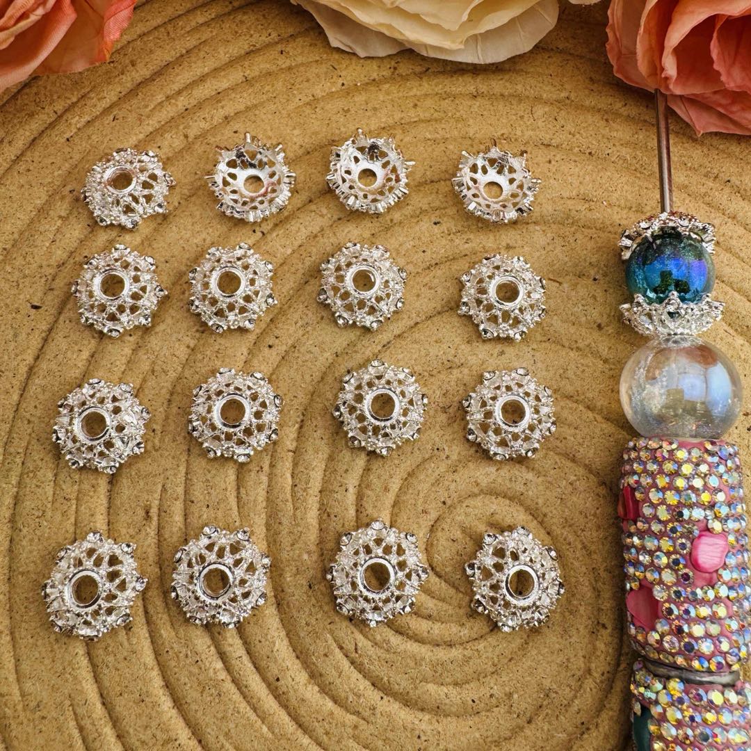 FS10167-14mm Alloy Beads with Diamonds