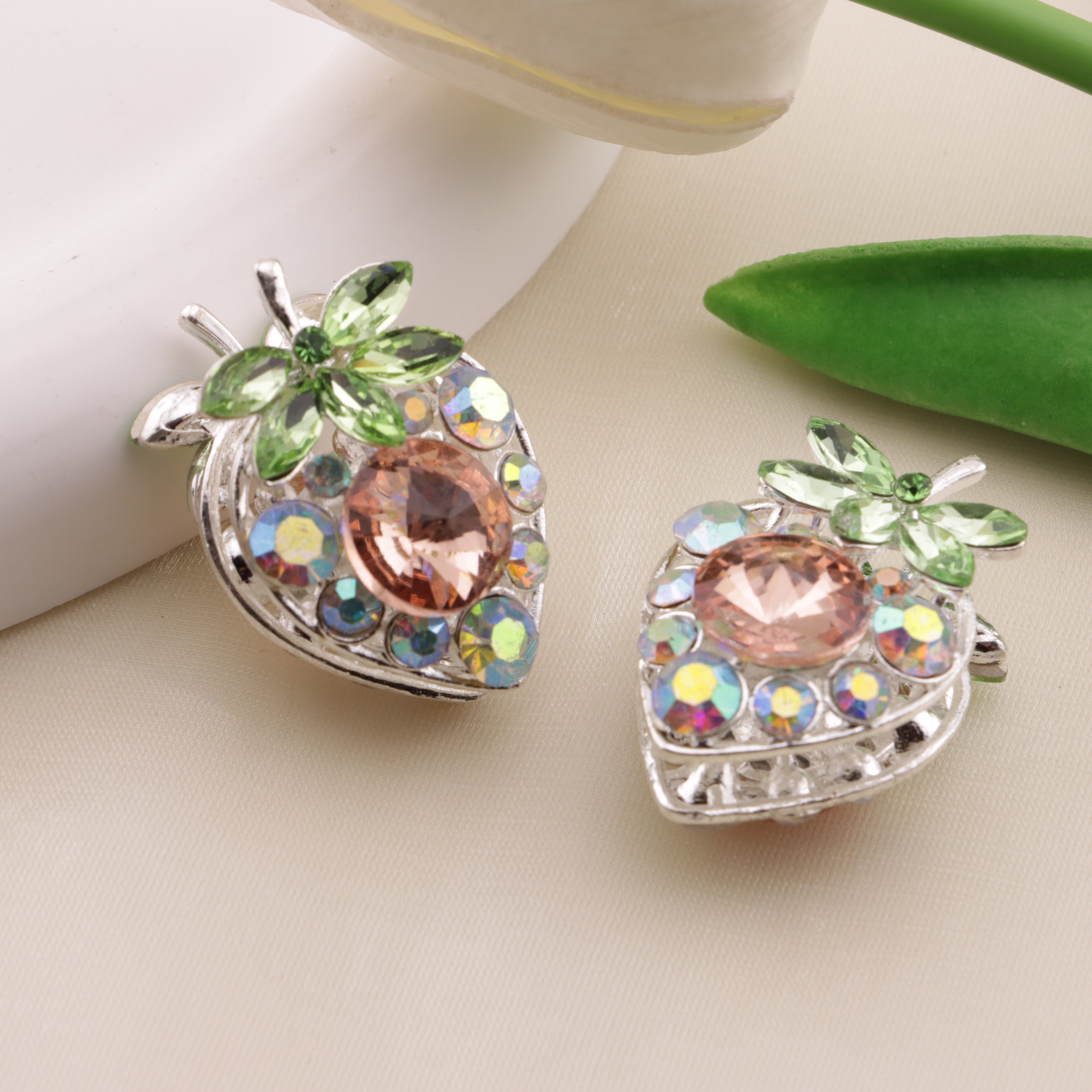 FS6492- Approximately 34×23mm Double-Sided Drilled Strawberry Four-Way Alloy Beads Zoe's DIY Shop