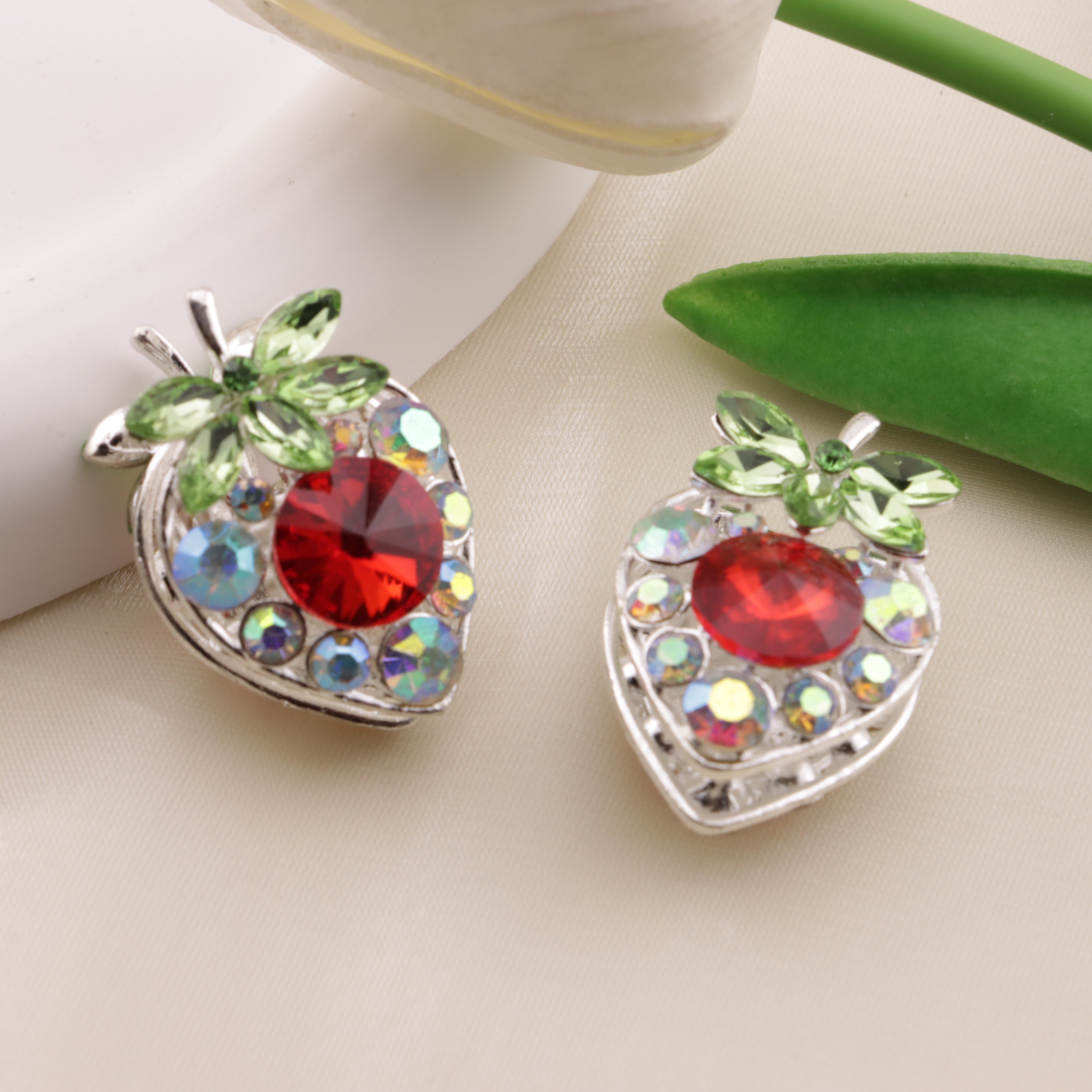 FS6492- Approximately 34×23mm Double-Sided Drilled Strawberry Four-Way Alloy Beads Zoe's DIY Shop