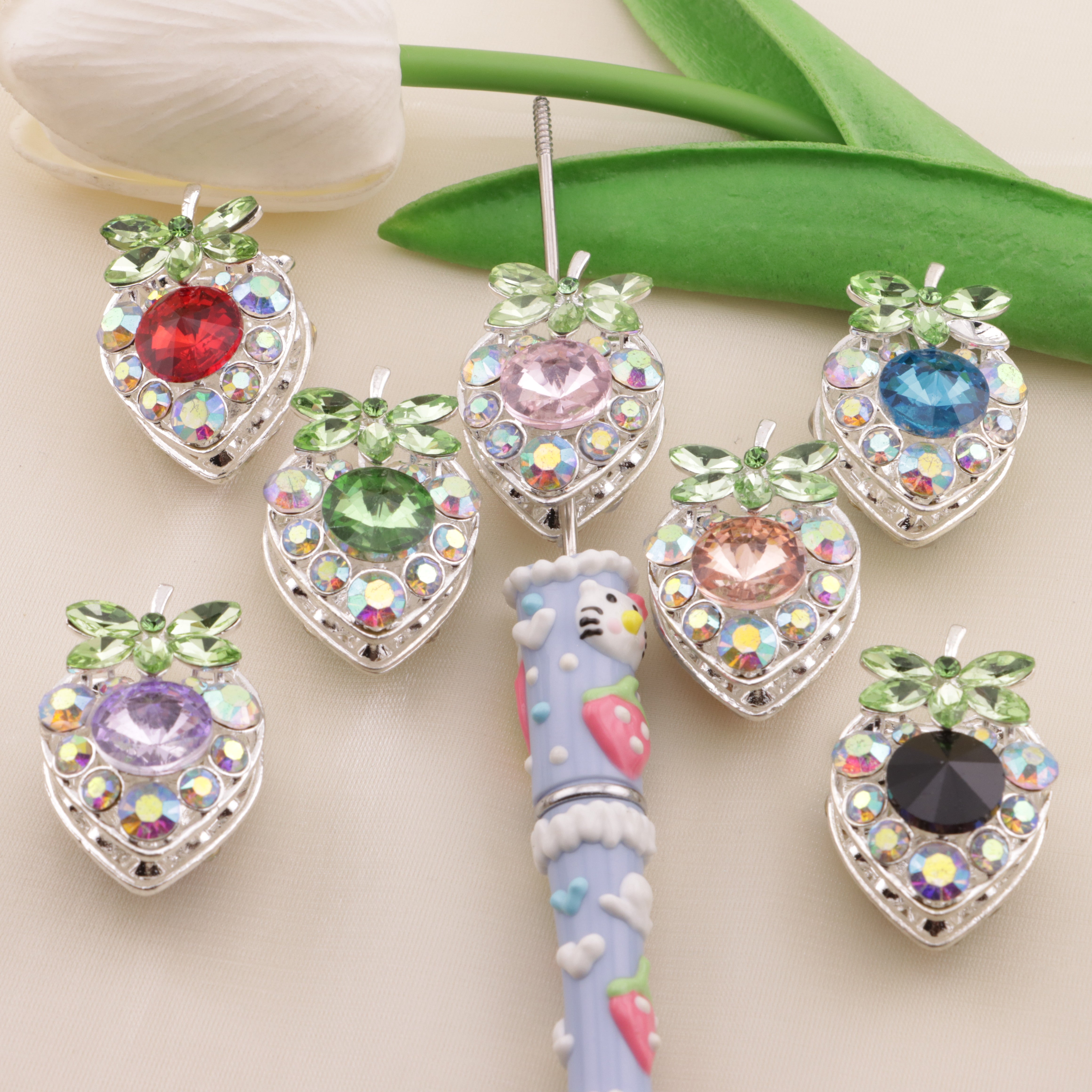 FS6492- Approximately 34×23mm Double-Sided Drilled Strawberry Four-Way Alloy Beads Zoe's DIY Shop