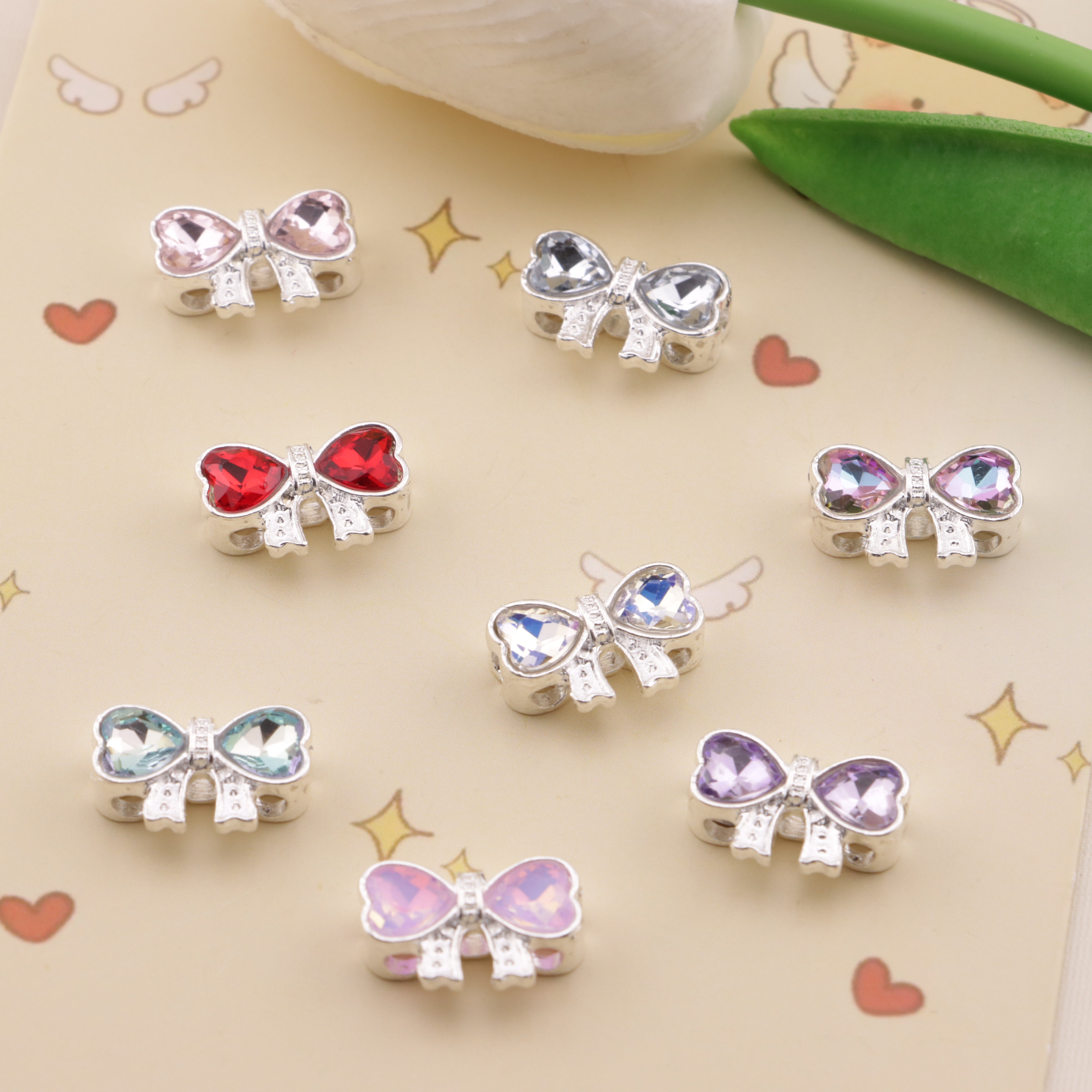 FS6553- 16×11Mm Double Heart Bows Metal 4 Hole Beads Double Love Heart Bowknot Metal Four-Way Beads Zoe's DIY Shop