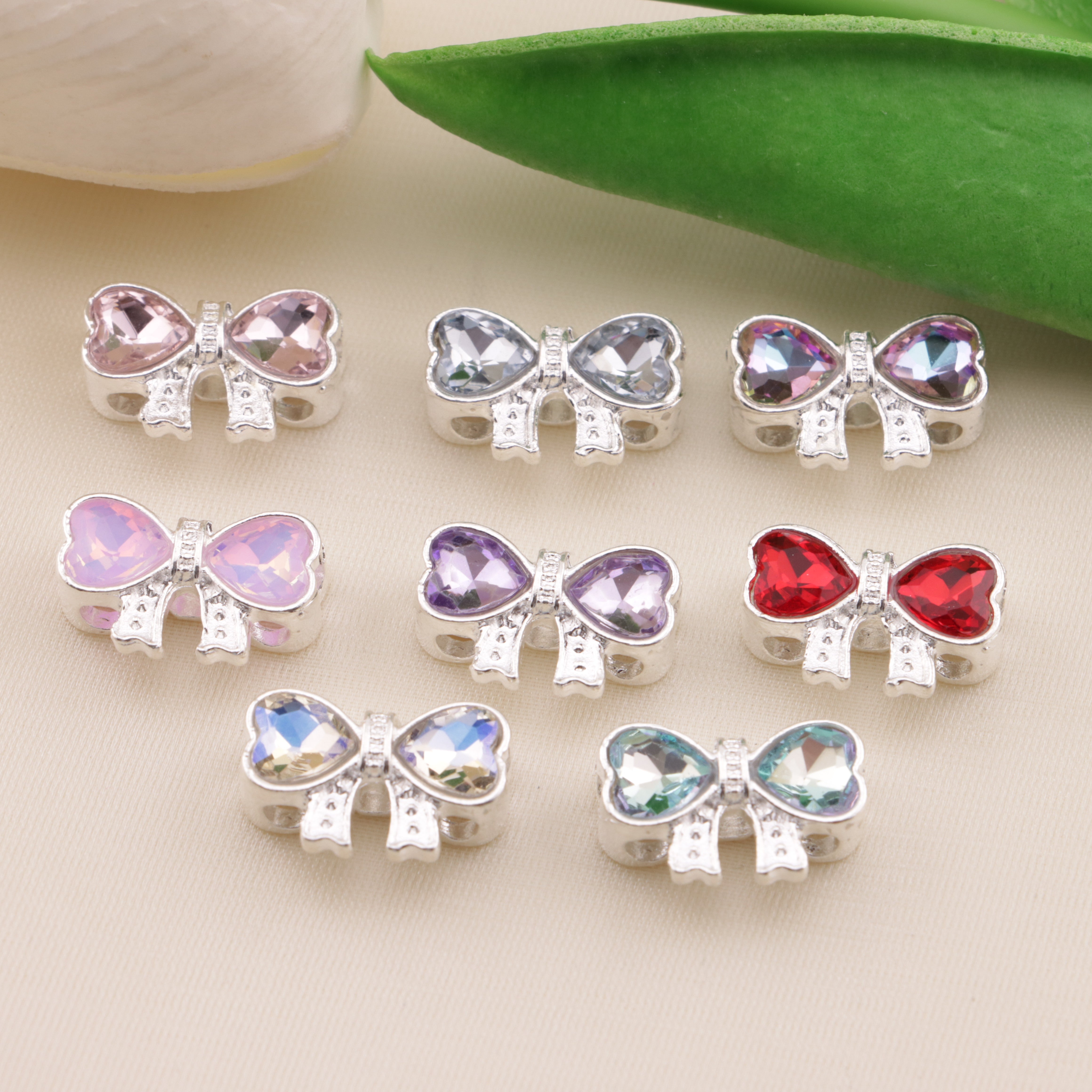 FS6553- 16×11Mm Double Heart Bows Metal 4 Hole Beads Double Love Heart Bowknot Metal Four-Way Beads Zoe's DIY Shop