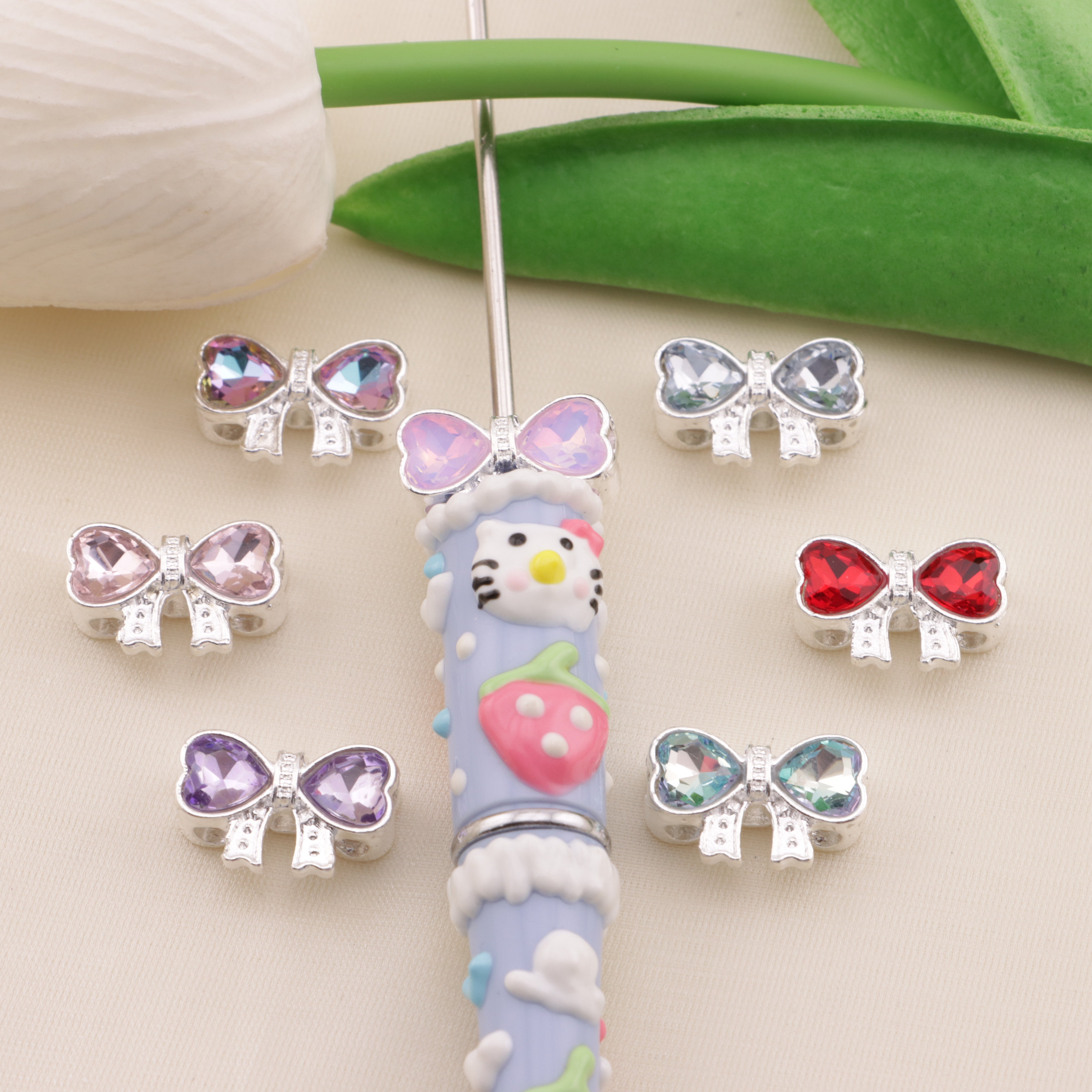 FS6553- 16×11Mm Double Heart Bows Metal 4 Hole Beads Double Love Heart Bowknot Metal Four-Way Beads Zoe's DIY Shop
