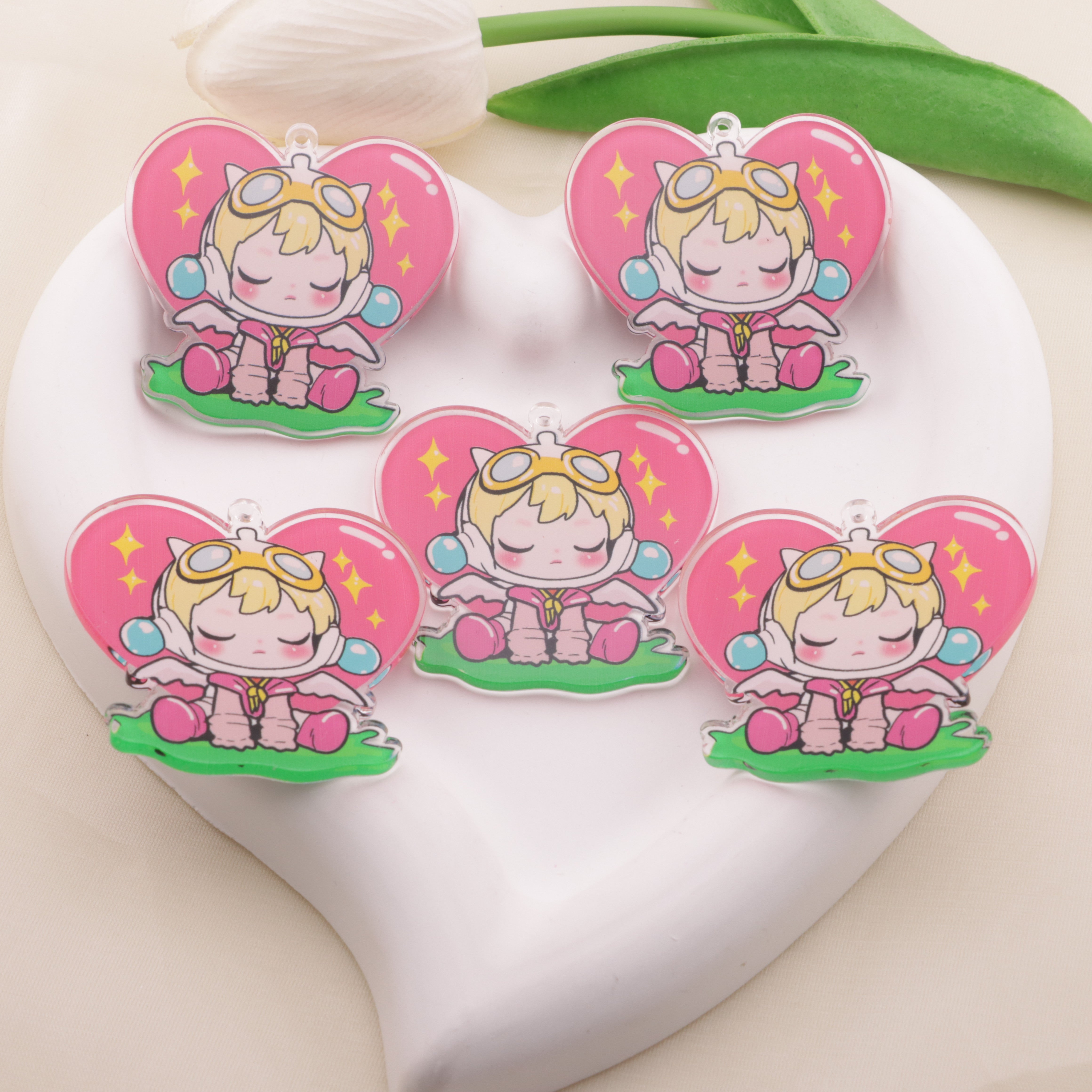 FS6556- Love Heart SP Hanging Hole Acrylic Charms Ai Xin SP Diao Kong Ya Ke Li Pian Zoe's DIY Shop