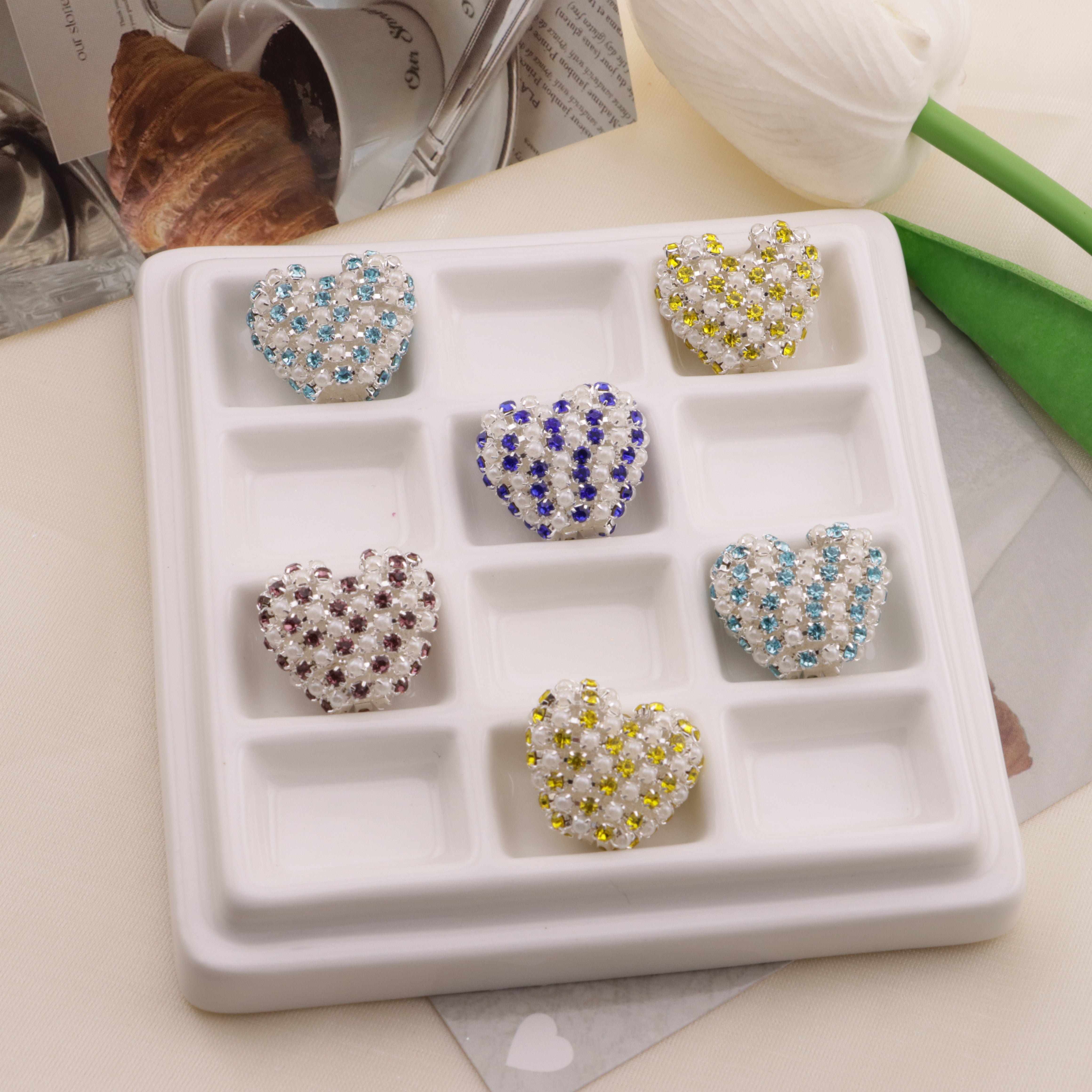 FS6559- 20*18 Pearl Chain Love Heart Beads Pearl Diamond Chain Love Heart Beads Zoe's DIY Shop