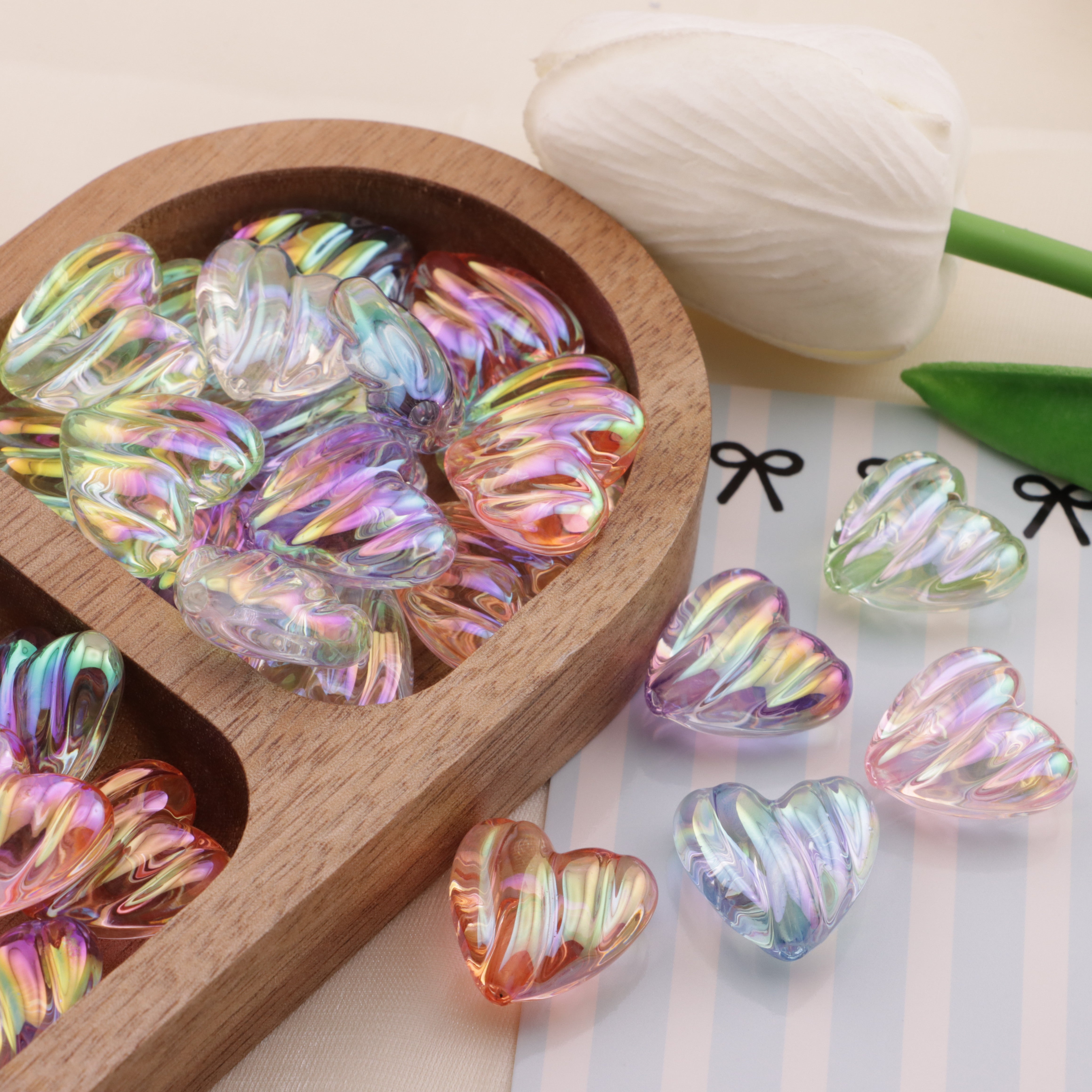 FS6560- 20*19mm Wavy Love Heart Beads Bo Lang Xian Ai Xin Zhu Fit For Pen Guo Bi Zoe's DIY Shop