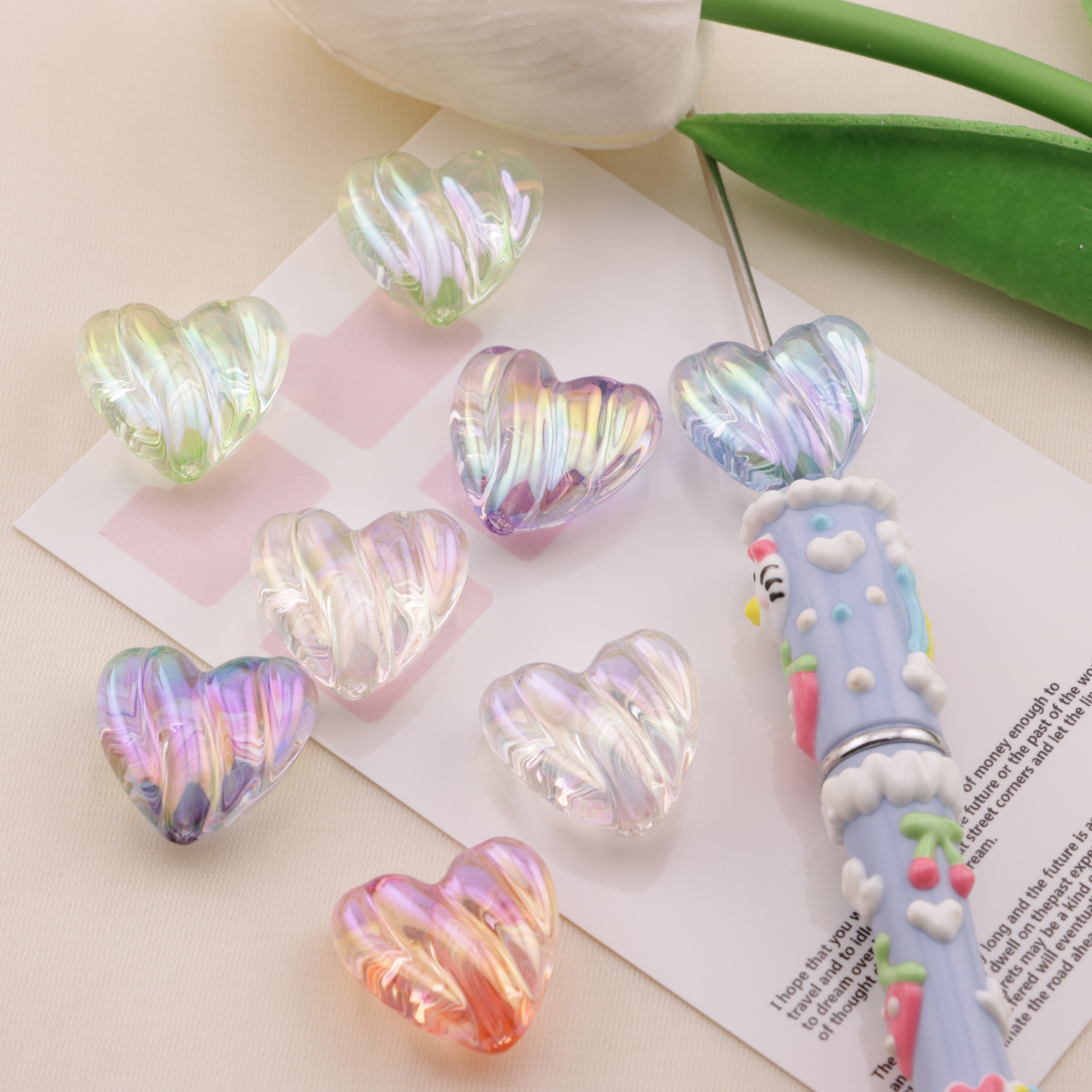 FS6560- 20*19mm Wavy Love Heart Beads Bo Lang Xian Ai Xin Zhu Fit For Pen Guo Bi Zoe's DIY Shop