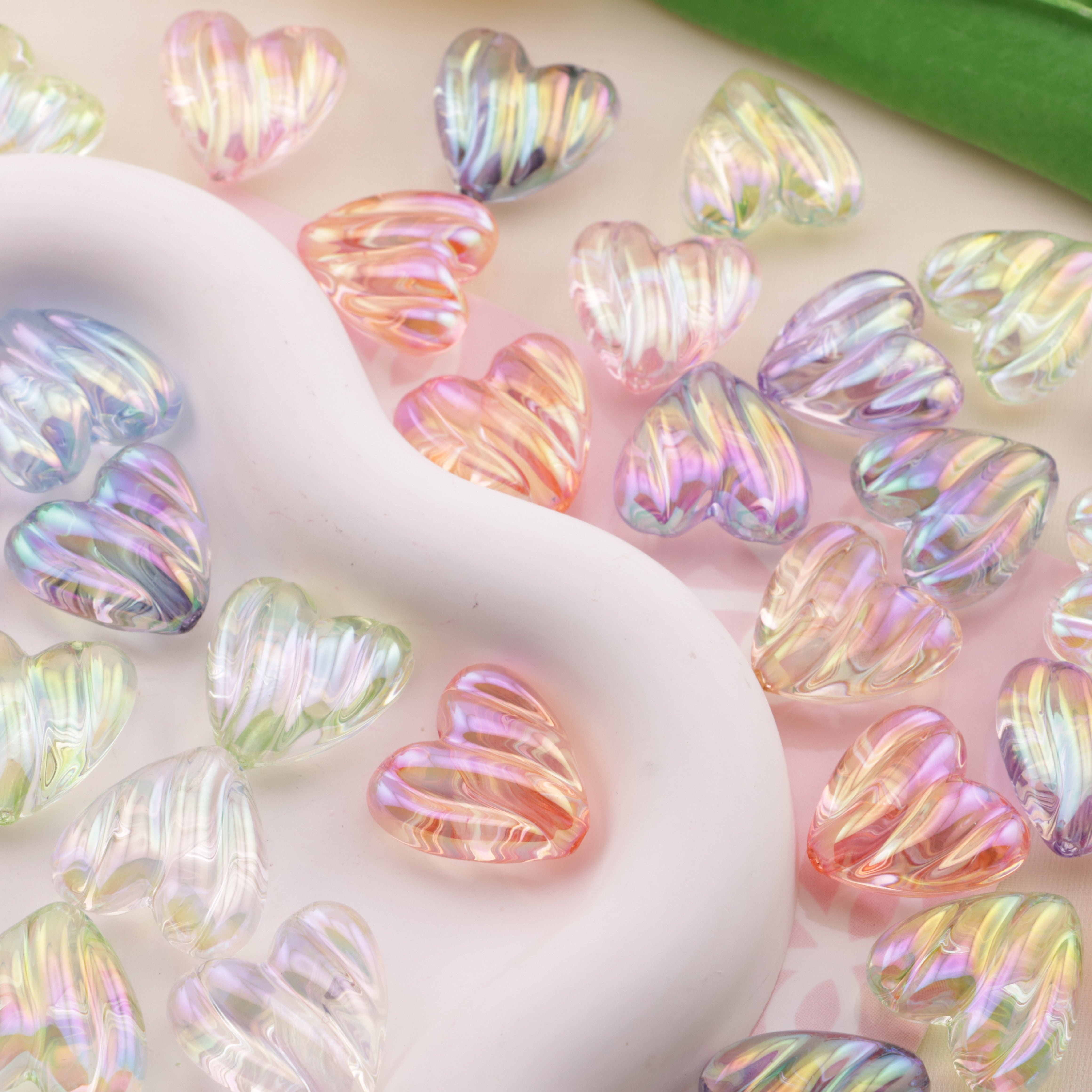 FS6560- 20*19mm Wavy Love Heart Beads Bo Lang Xian Ai Xin Zhu Fit For Pen Guo Bi Zoe's DIY Shop