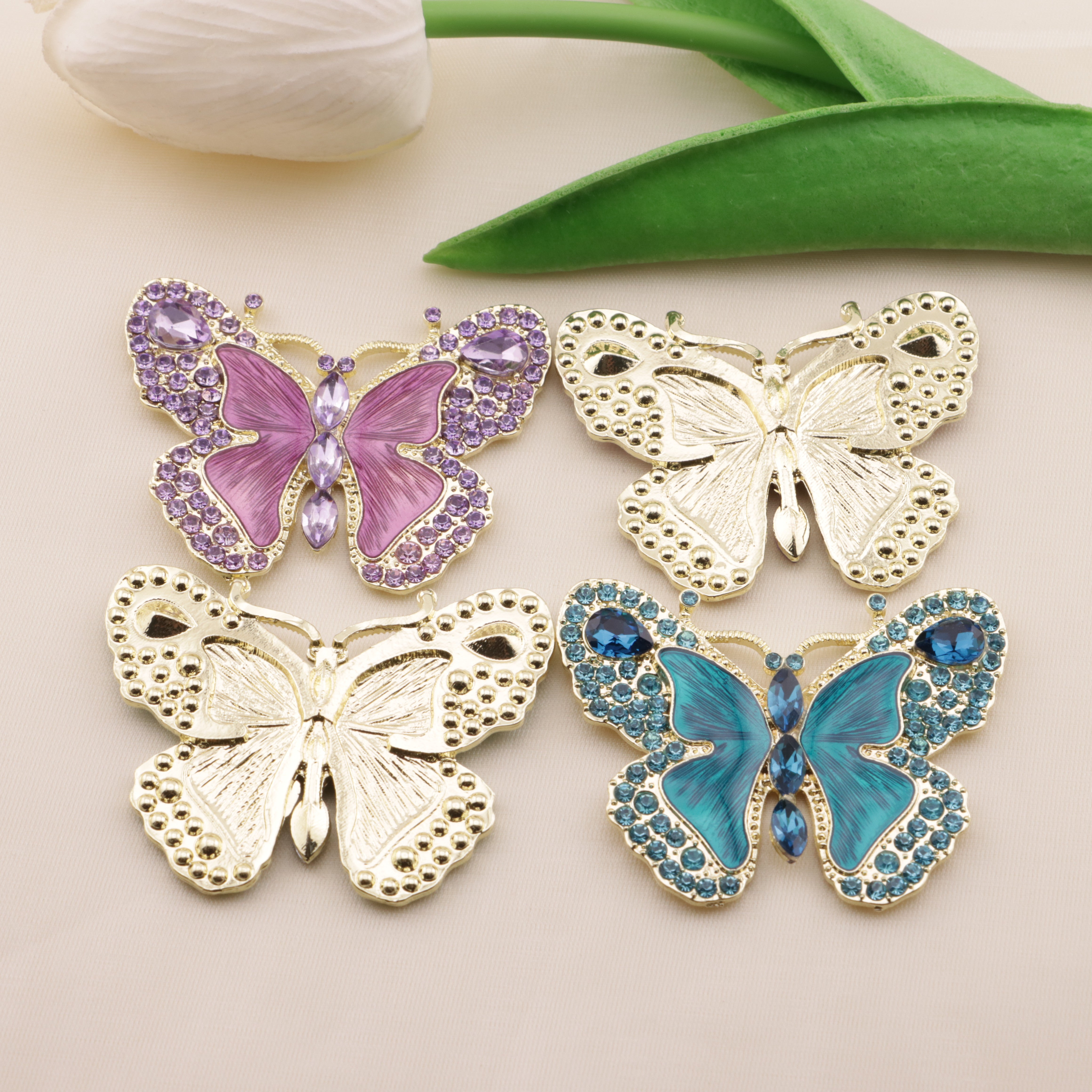 FS6573- About 51*40mm Full Diamond Butterfly Metal Patch Zoe's DIY Shop