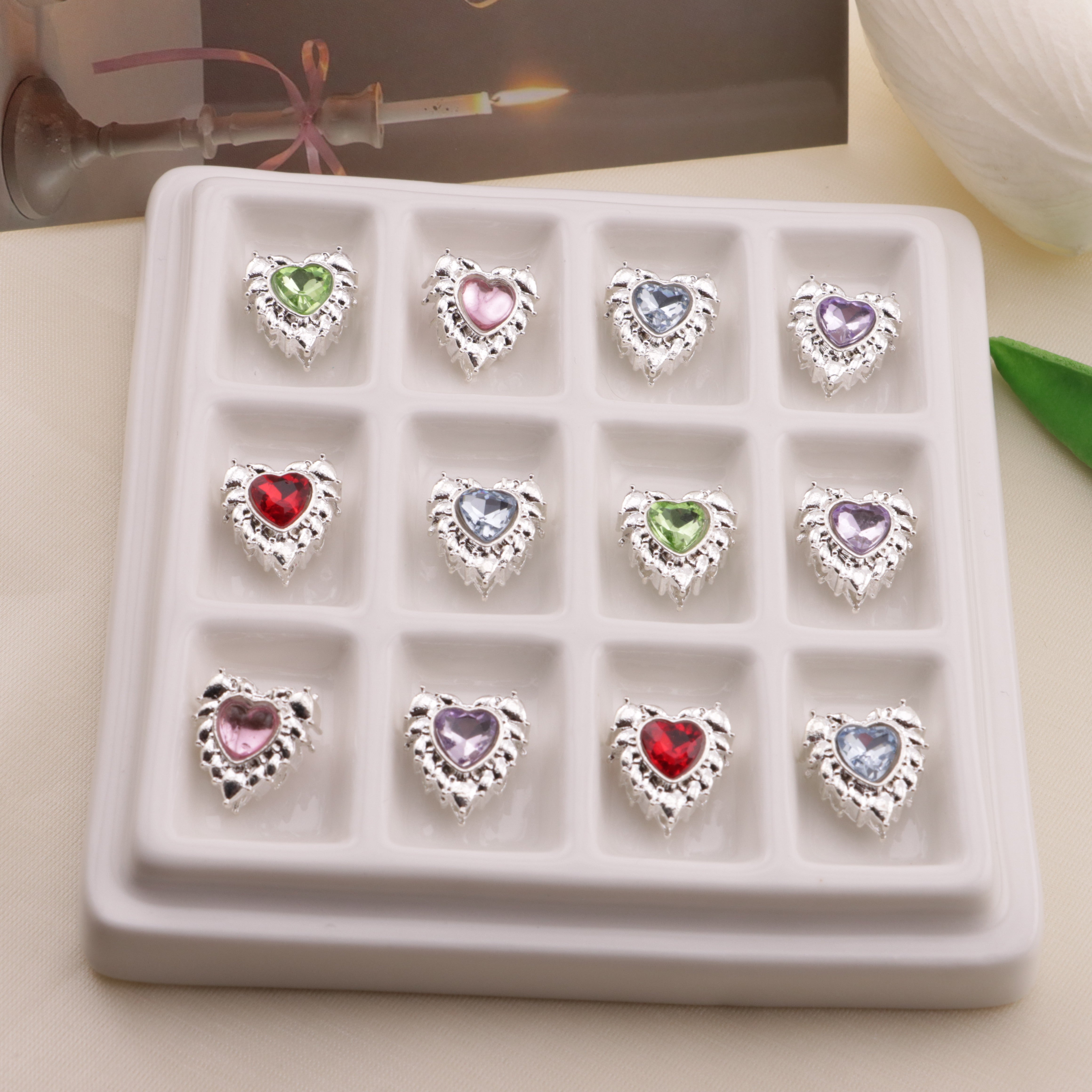 FS6574- 13*14 Feather Double-Sided Love 4-Hole Metal Bead Zoe's DIY Shop