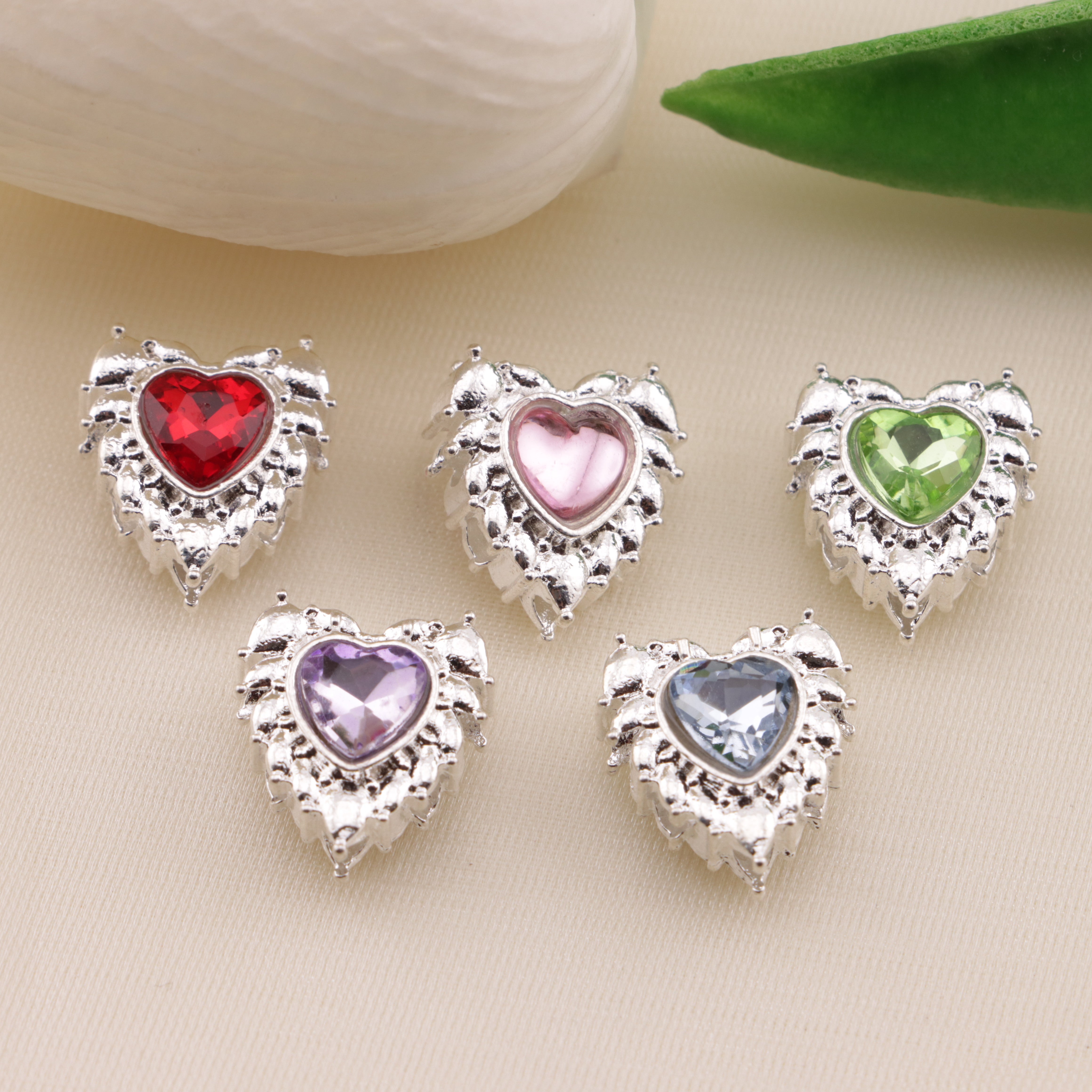 FS6574- 13*14 Feather Double-Sided Love 4-Hole Metal Bead Zoe's DIY Shop