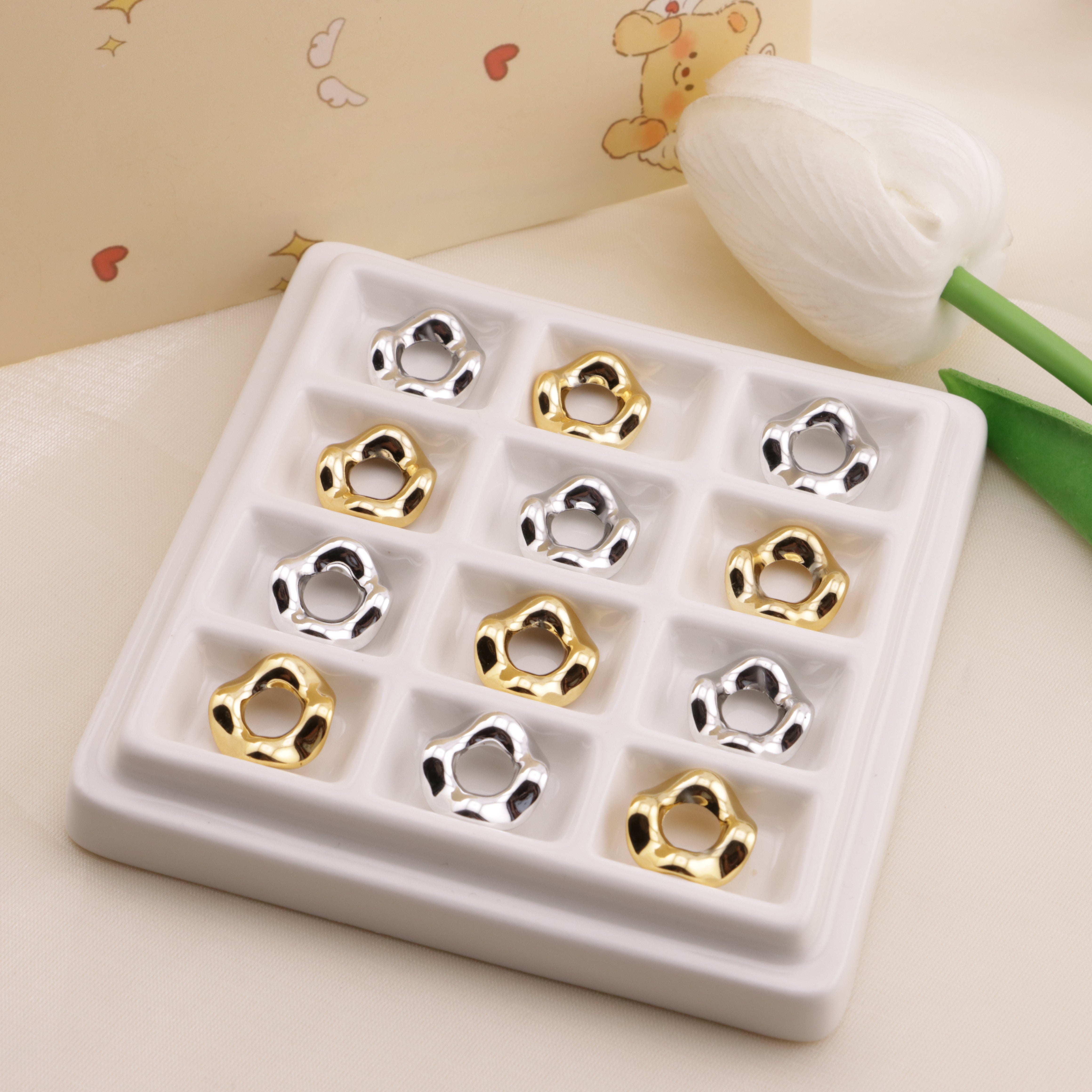 FS6577- 13mm  Gold-Plated Or Silver-Plated Wavy Spacer Beads Zoe's DIY Shop