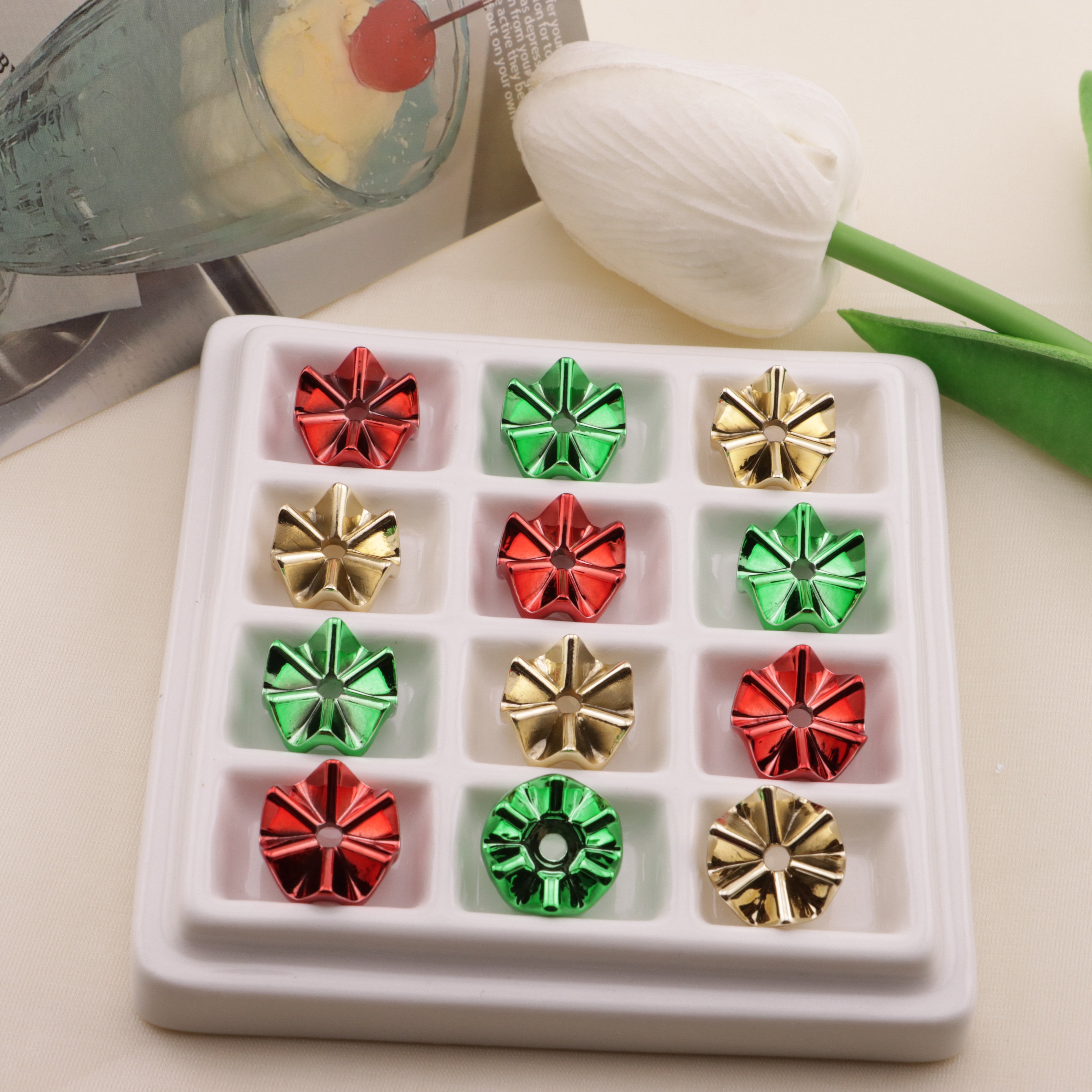 FS6587- 16Mm Christmas Color Wave Spacers Christmas Color Series Wave Spacer Beads Zoe's DIY Shop