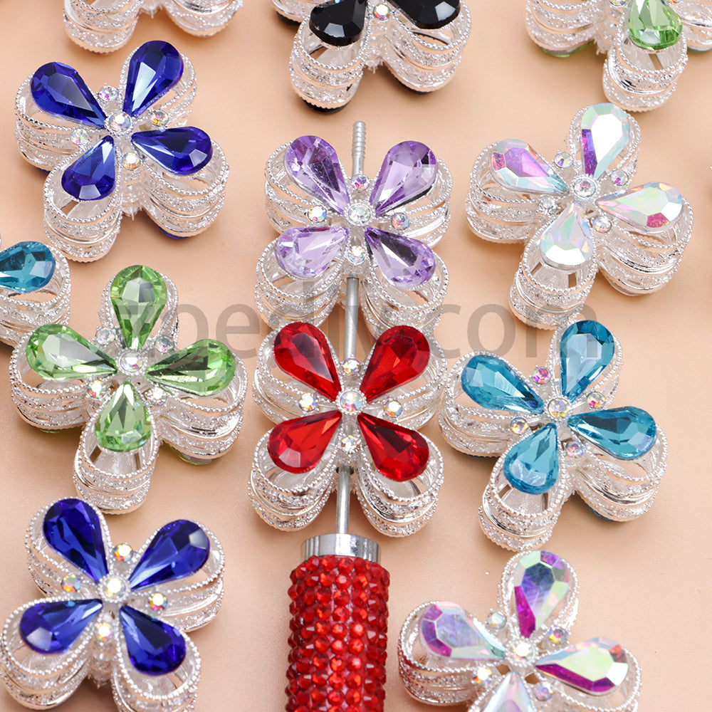 FS1781- Crystal Diamond Flower Metal Beads Fit For Beadable Pens