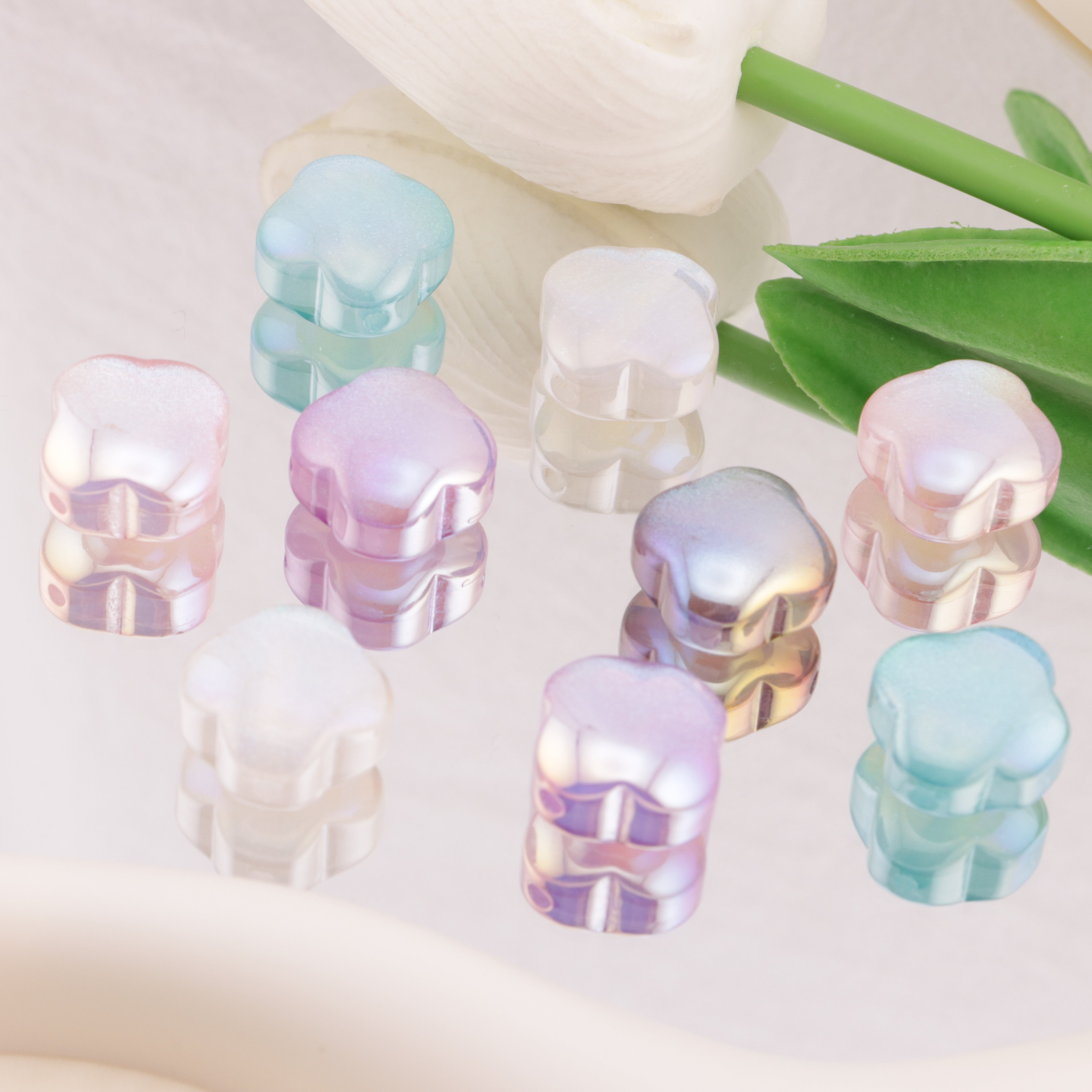 FS5723- 17mm Cat's Eye Fine Glitter Four - Leaf Clover Resin Beads Zoe's DIY Shop