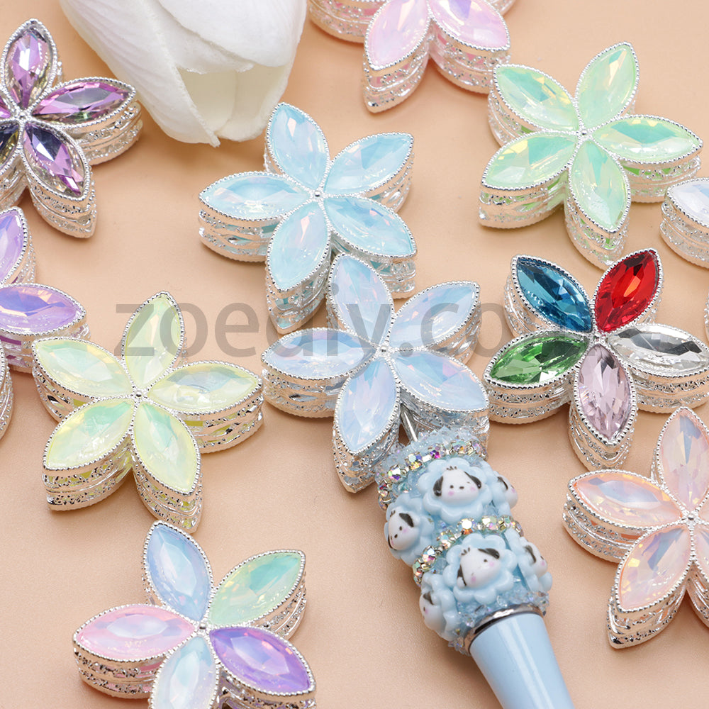FS4851-Crystal Diamond Flower Metal Beads Fit For Beadable Pens