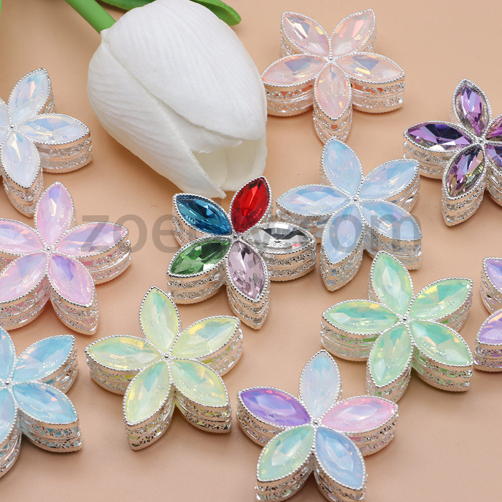 FS4851-Crystal Diamond Flower Metal Beads Fit For Beadable Pens