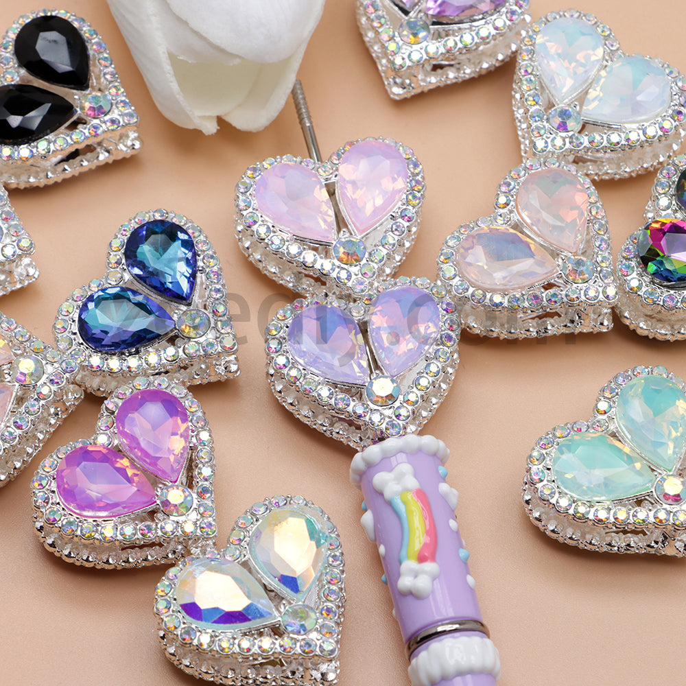 FS4852-Double Sided Heart Crystal Diamond Metal Beads Fit For Beadable Pens