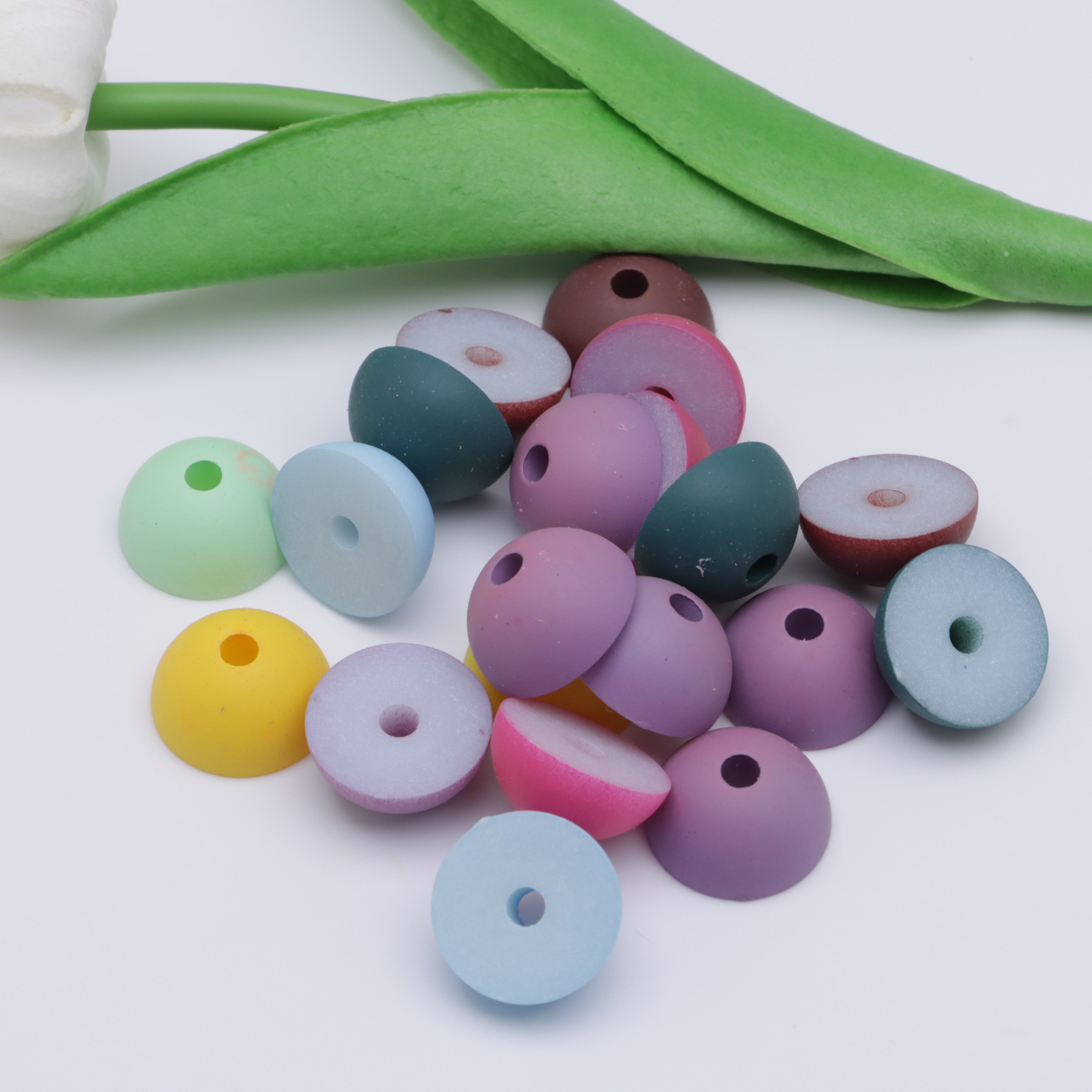 FS3132- 18mm Frosted Colored Semi-Circular Beads
