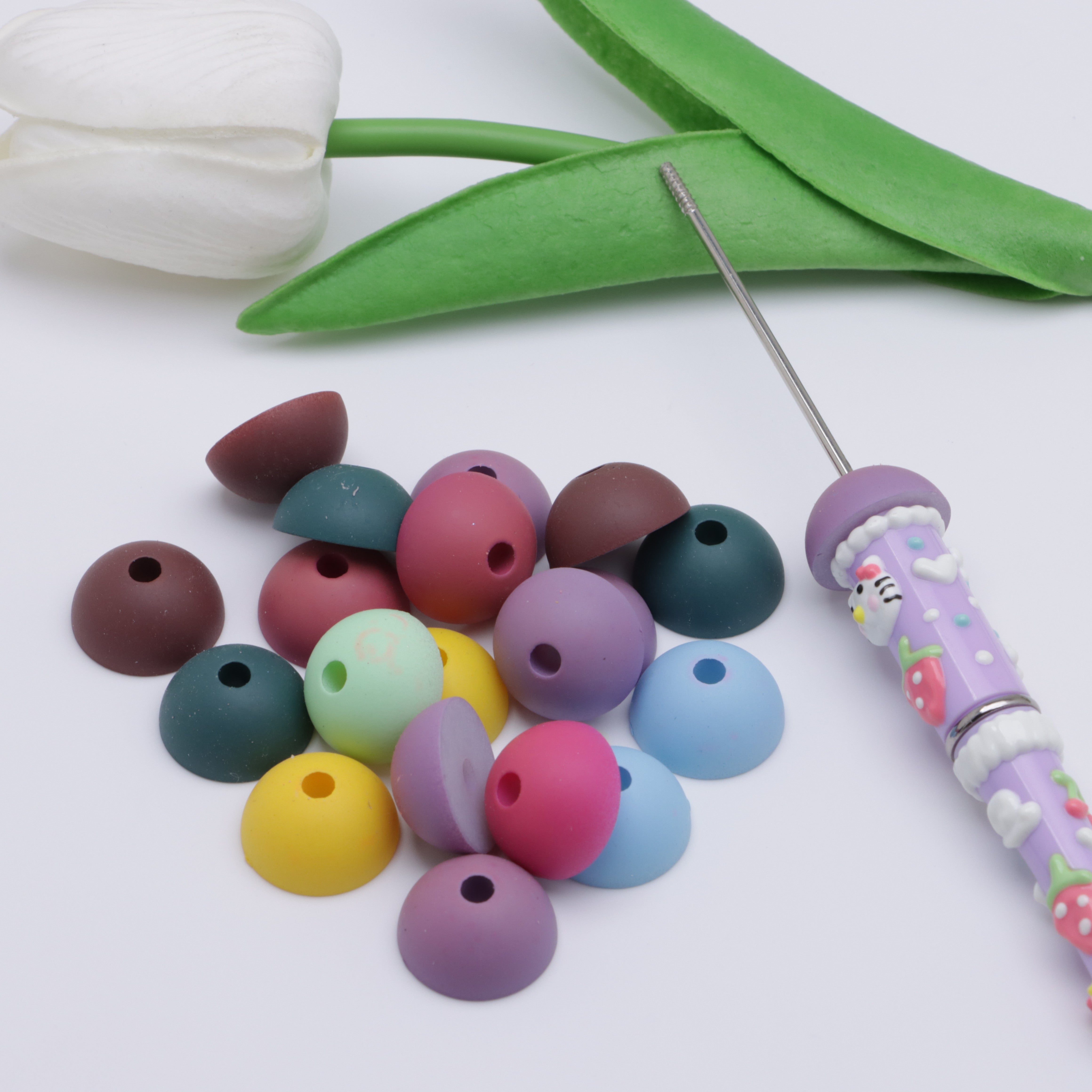 FS3132- 18mm Frosted Colored Semi-Circular Beads