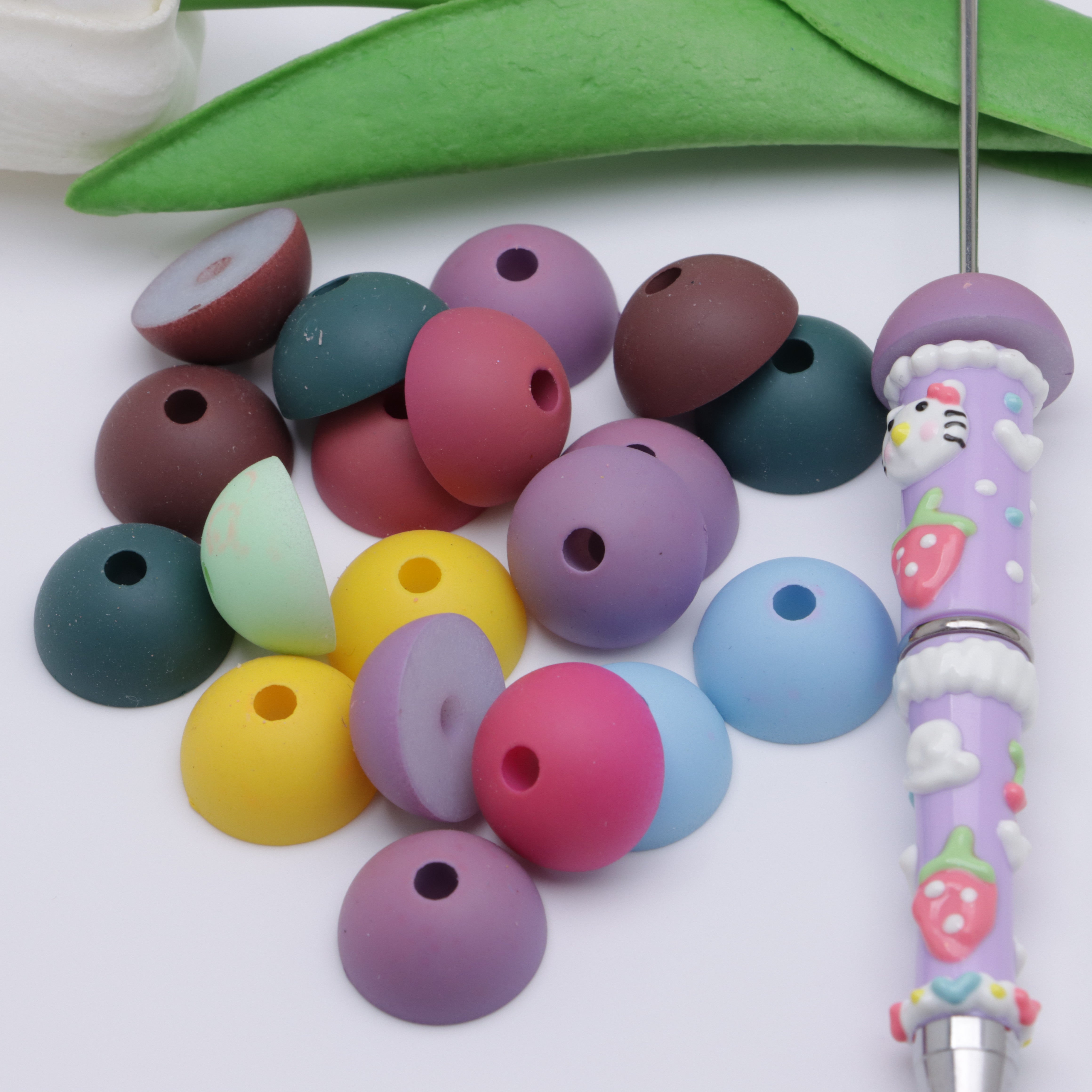FS3132- 18mm Frosted Colored Semi-Circular Beads