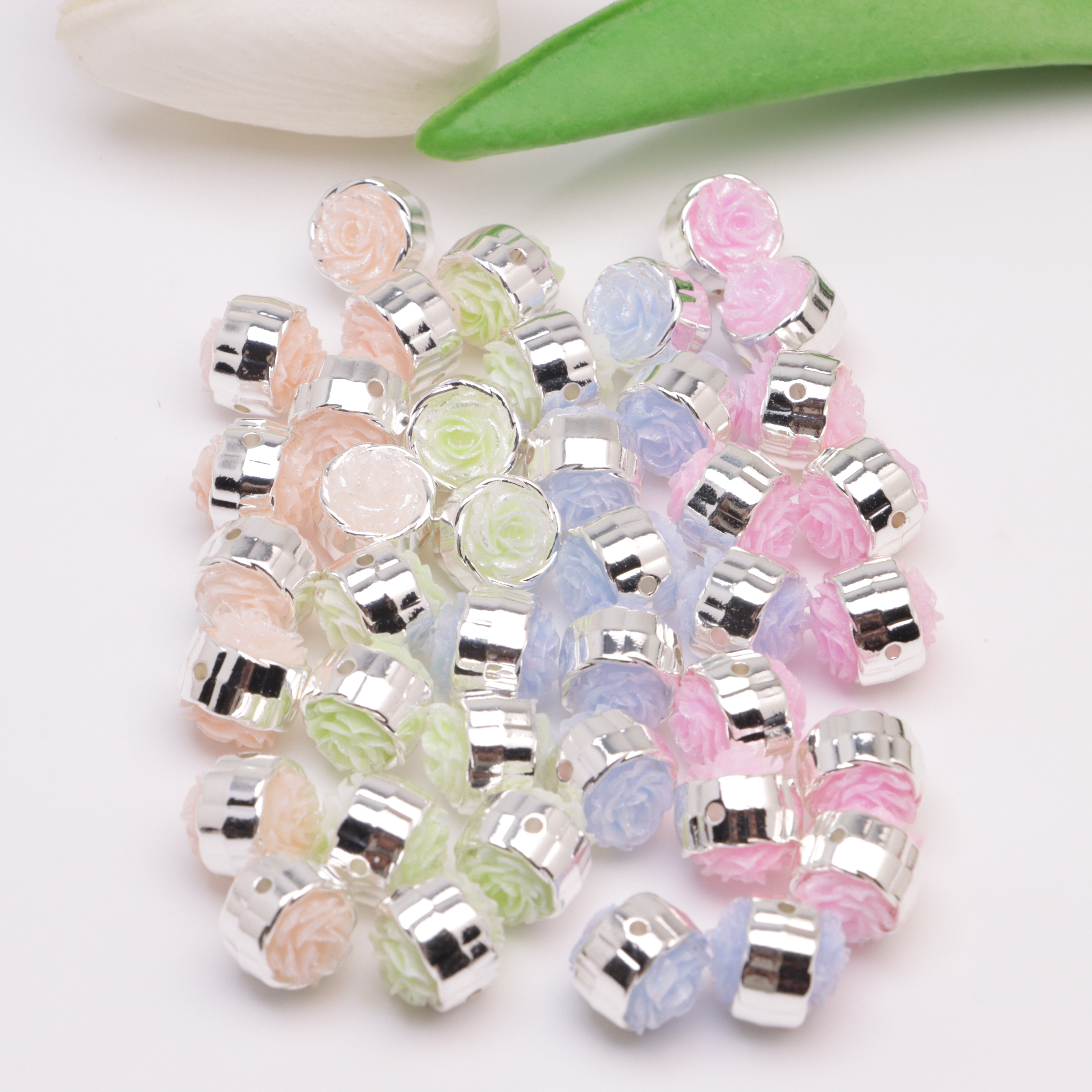 FS4384- 12mm Glow-in-the-Dark + Softened Light Soft Flower Metal Beads