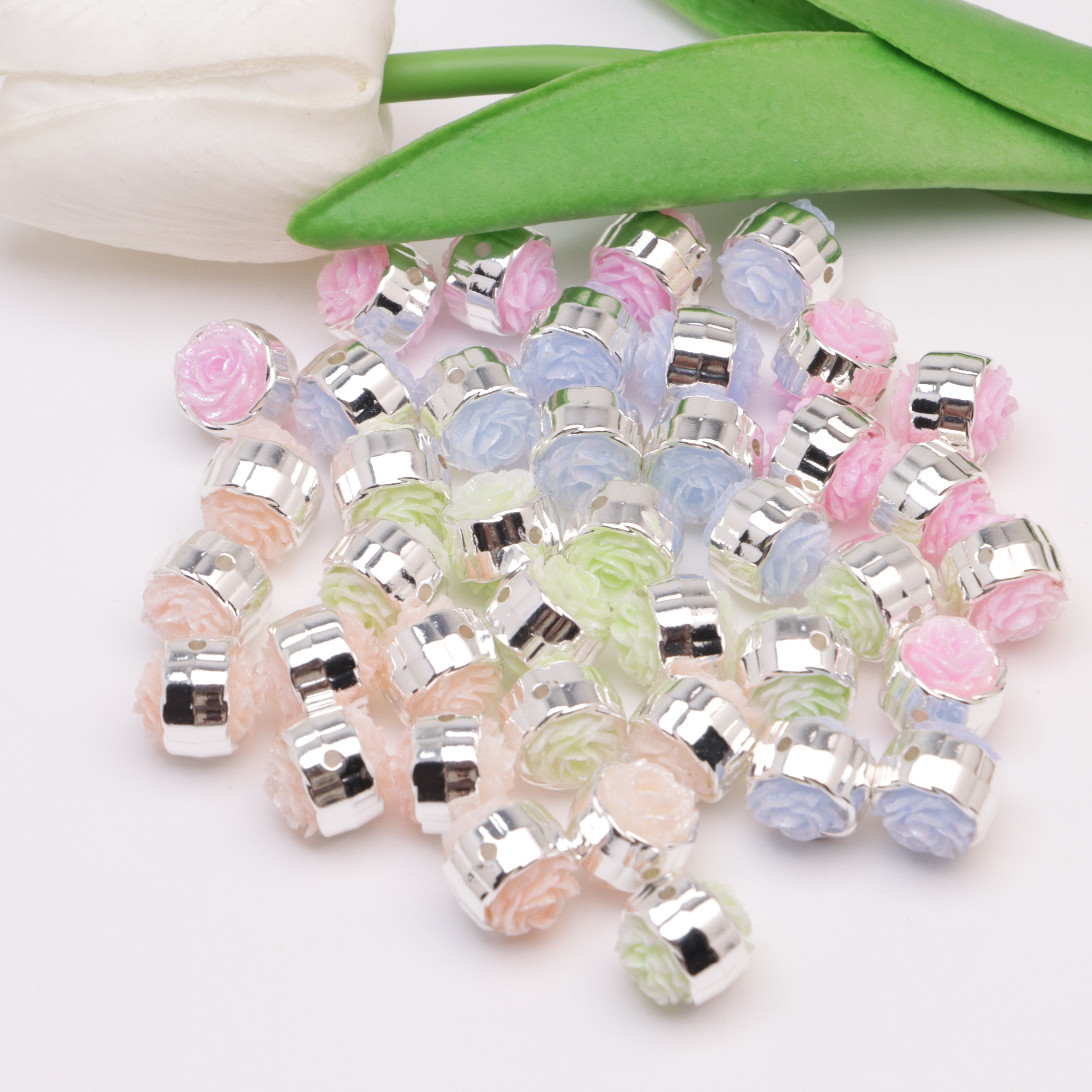 FS4384- 12mm Glow-in-the-Dark + Softened Light Soft Flower Metal Beads