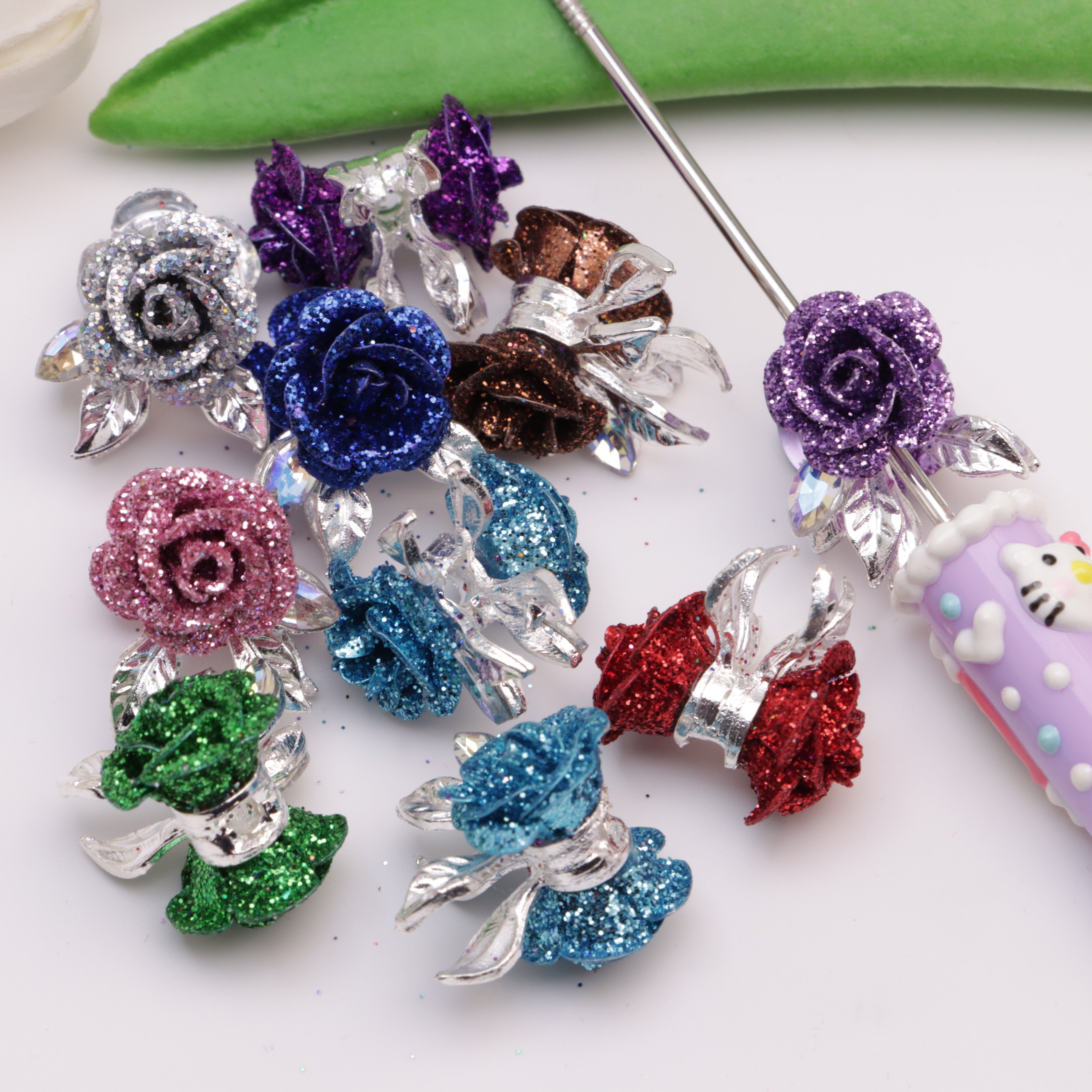 FS5563- Fine Glitter Rose Multi-Alloy Beads