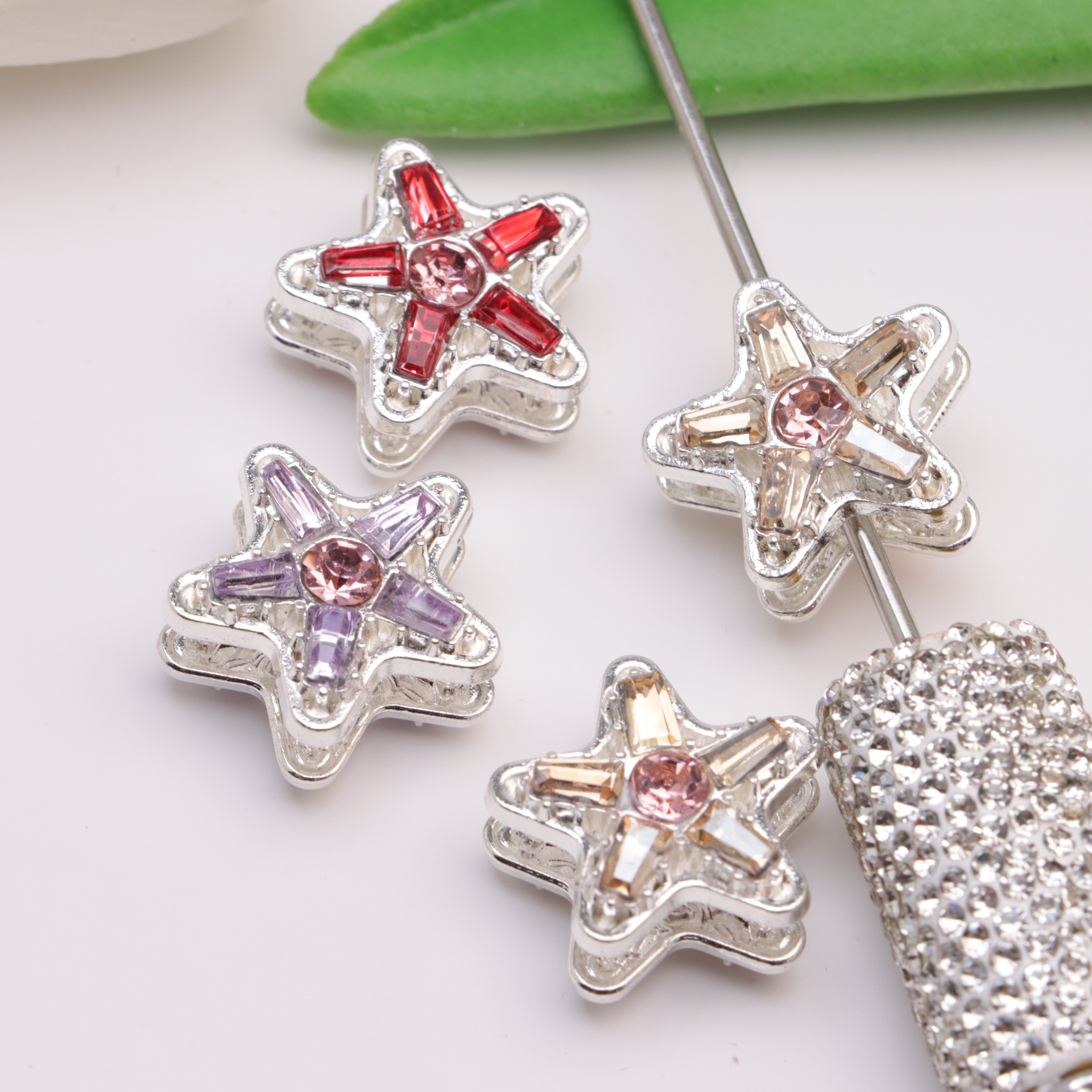FS3773-20mm Star Diamonds Alloy Beads Five-Pointed Star Cubic Zirconia Diamond Alloy Beads