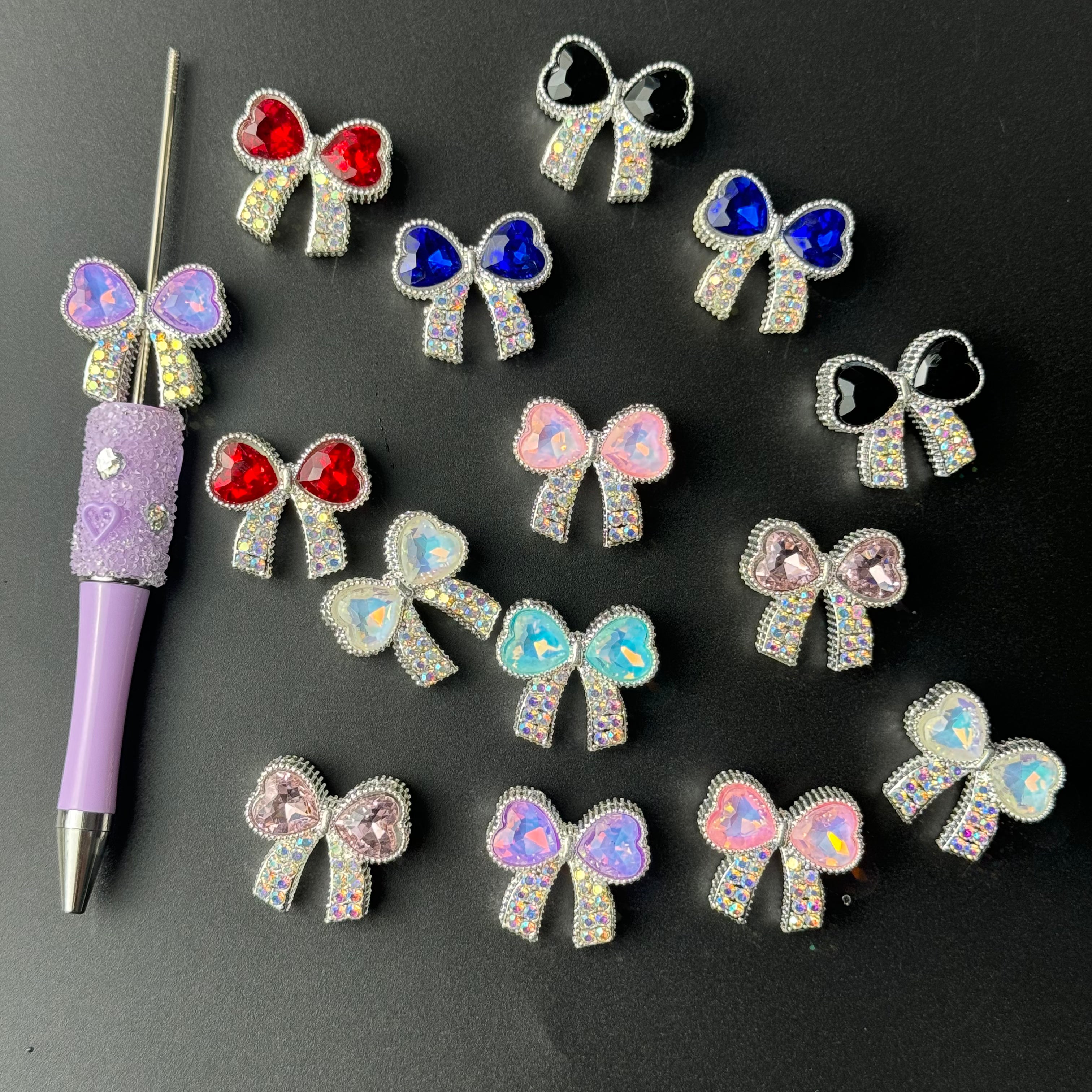 Mixed Color Alloy Heart-shaped Bow With Multiple Holes Fit For Beadable Pens