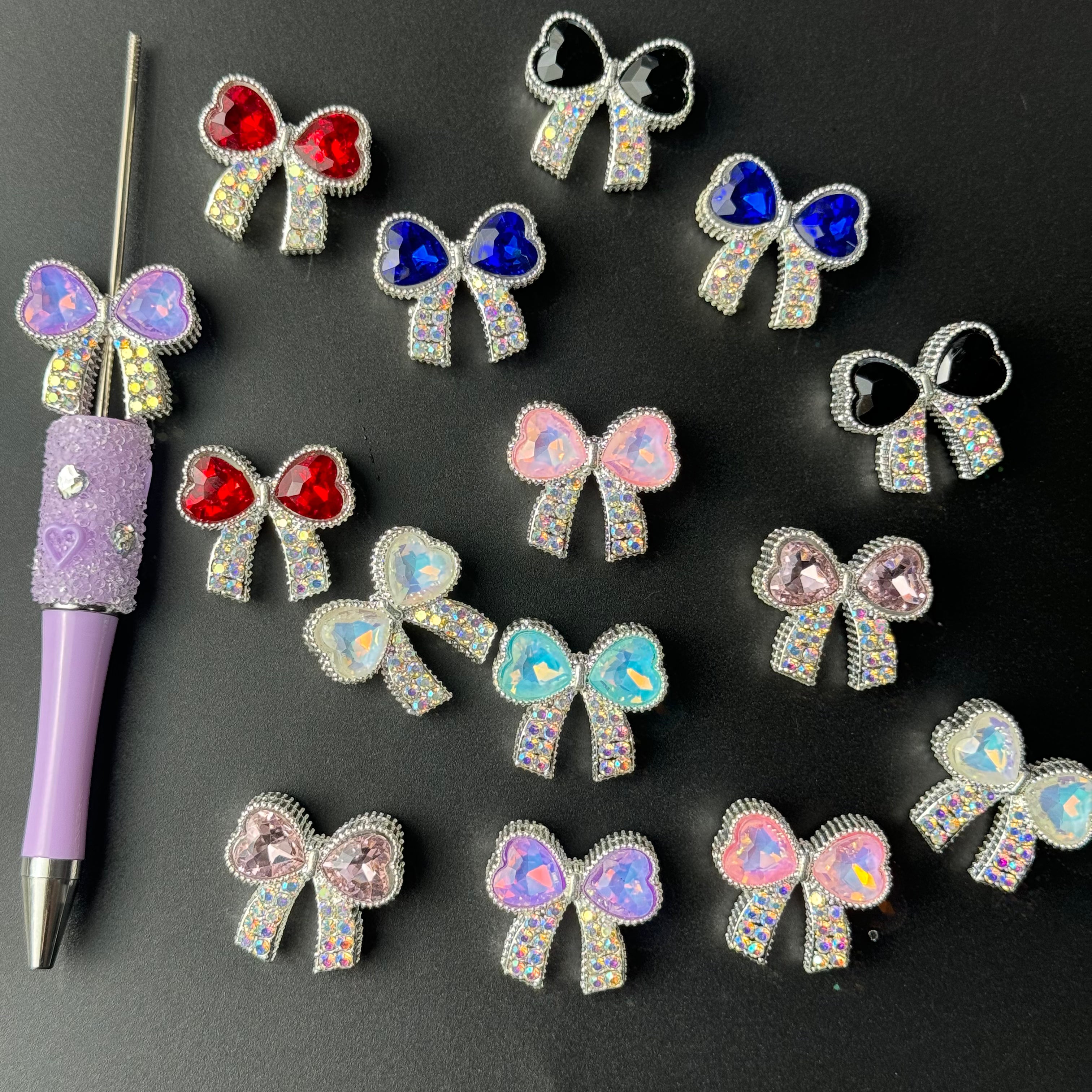 Mixed Color Alloy Heart-shaped Bow With Multiple Holes Fit For Beadable Pens