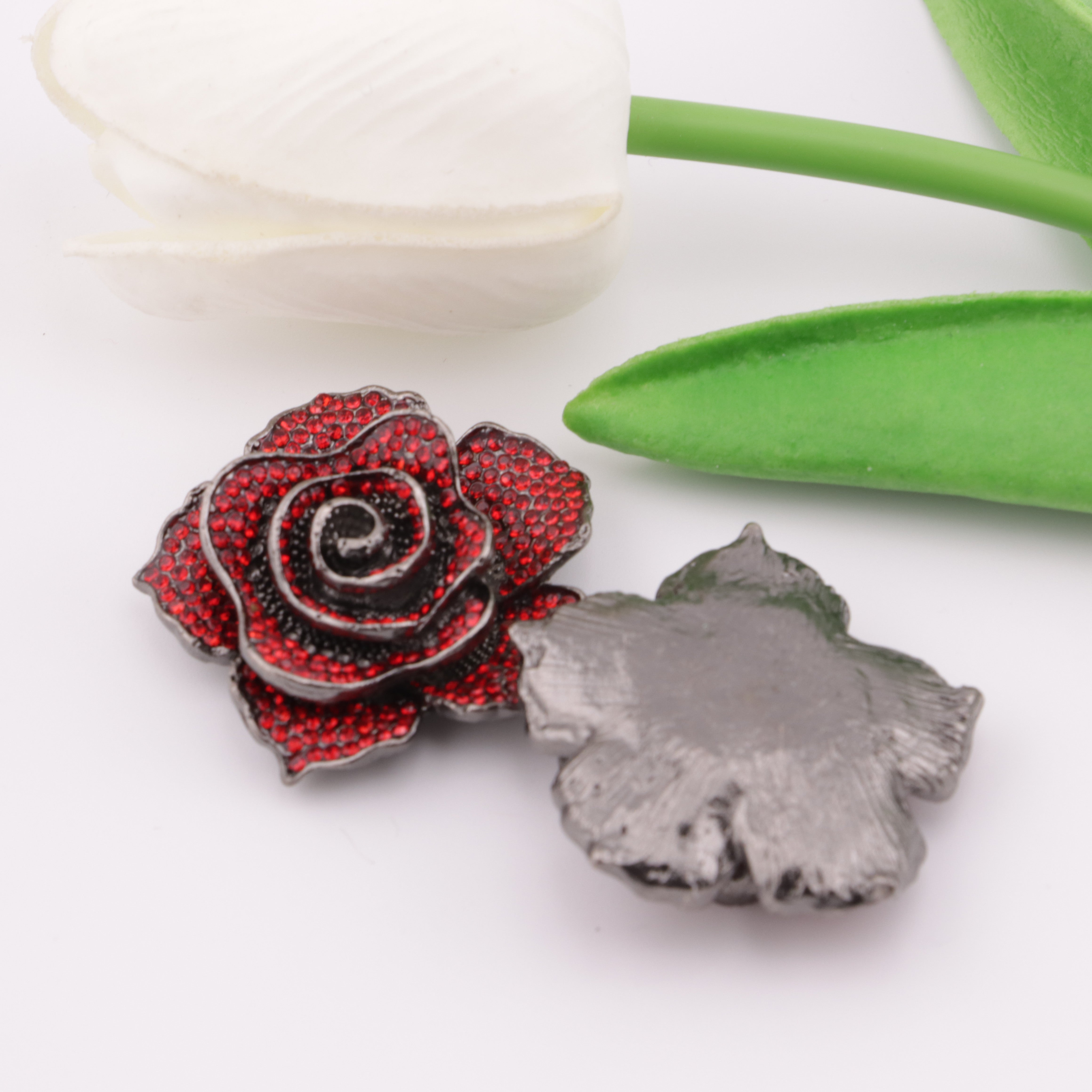 FS5054-35mm Full Diamonds Rose Metal Charms (Full-diamond Rose Alloy Patches)