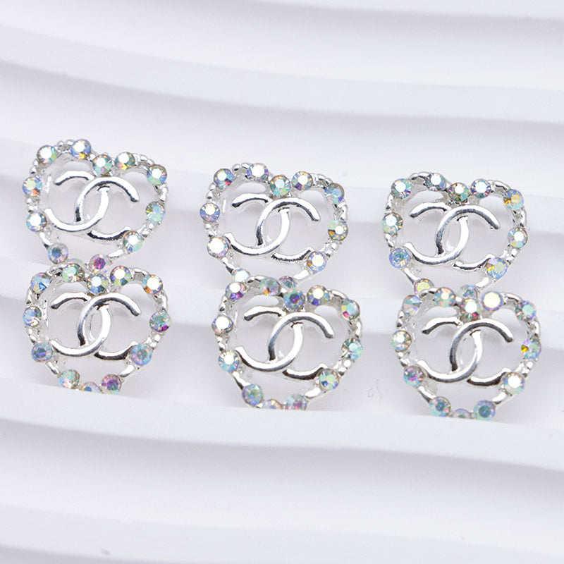 FS4549- 11×11mm AB Rhinestone Heart CC Alloy Nail Stickers