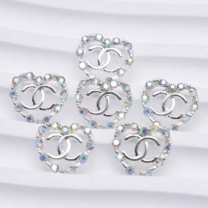 FS4549- 11×11mm AB Rhinestone Heart CC Alloy Nail Stickers
