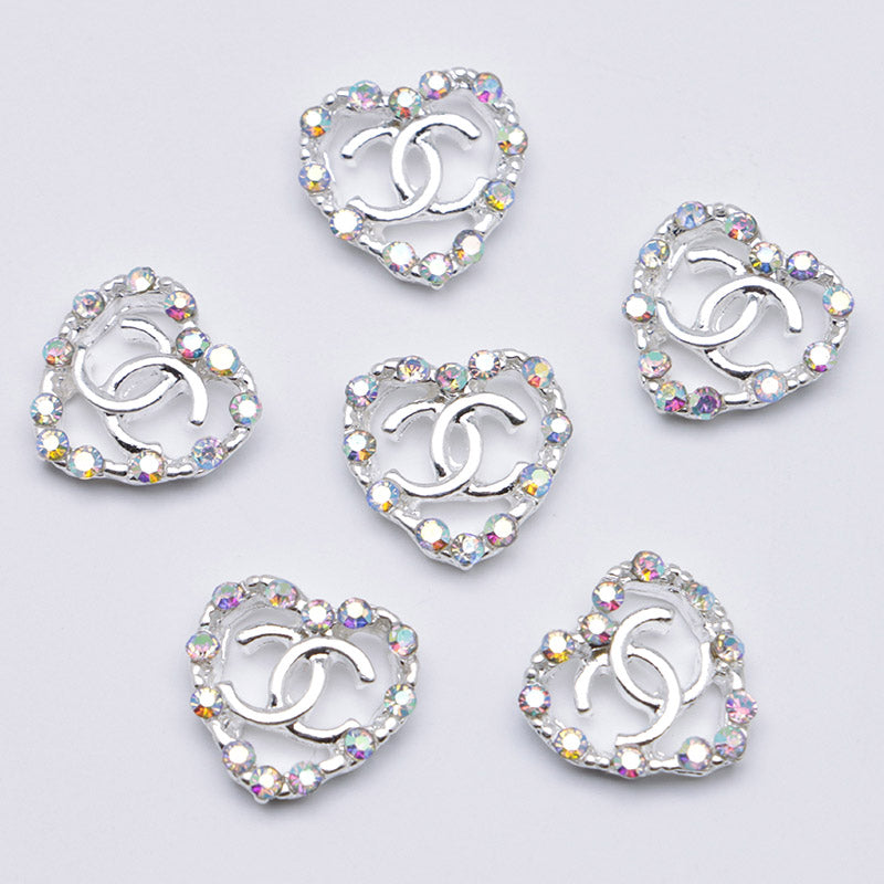 FS4549- 11×11mm AB Rhinestone Heart CC Alloy Nail Stickers