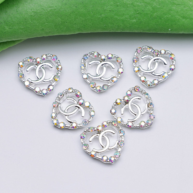 FS4549- 11×11mm AB Rhinestone Heart CC Alloy Nail Stickers