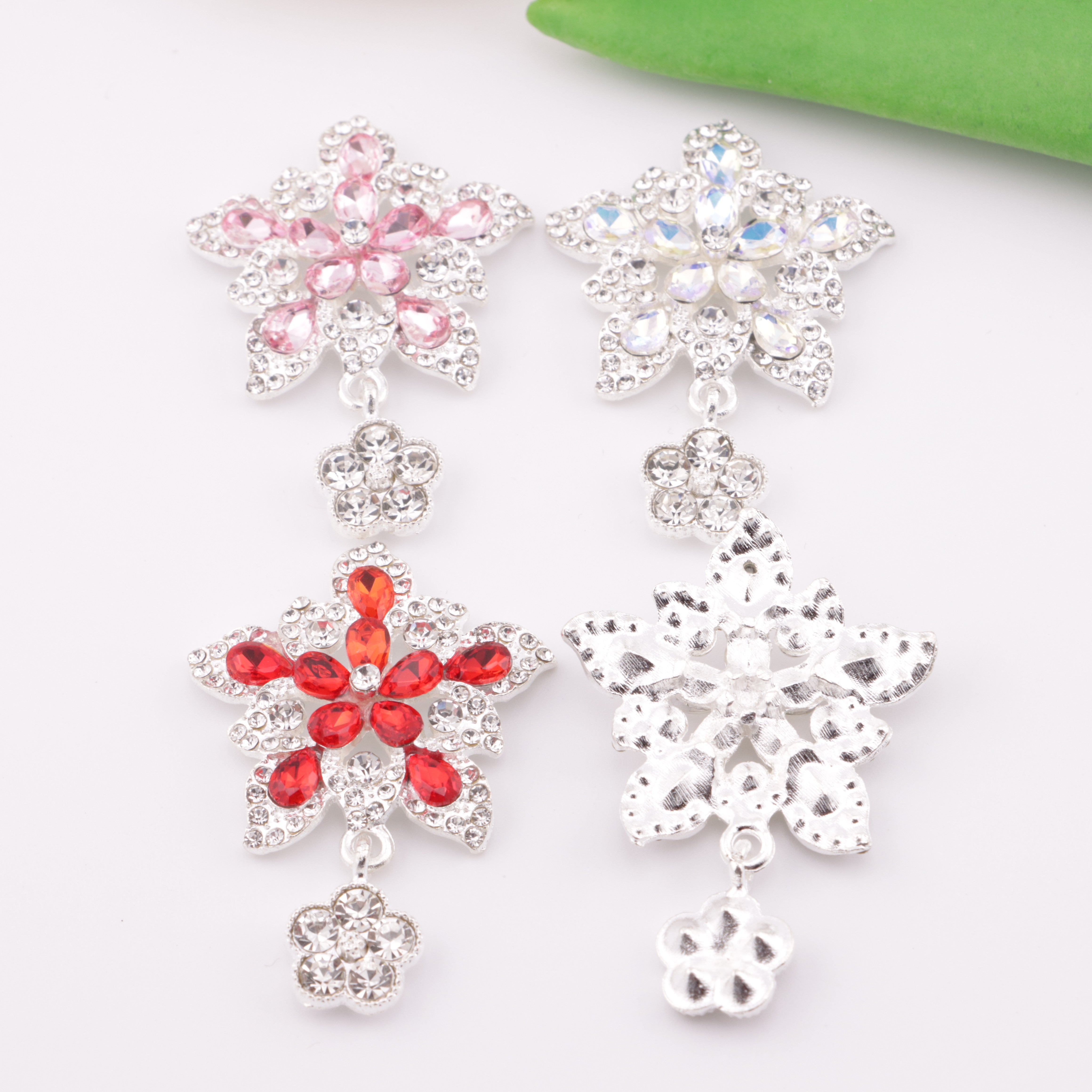 FS5265- 34mm Five-Petal Flower Metal Charms Double-Layer Five-Petal Diamond Flower Metal Patches