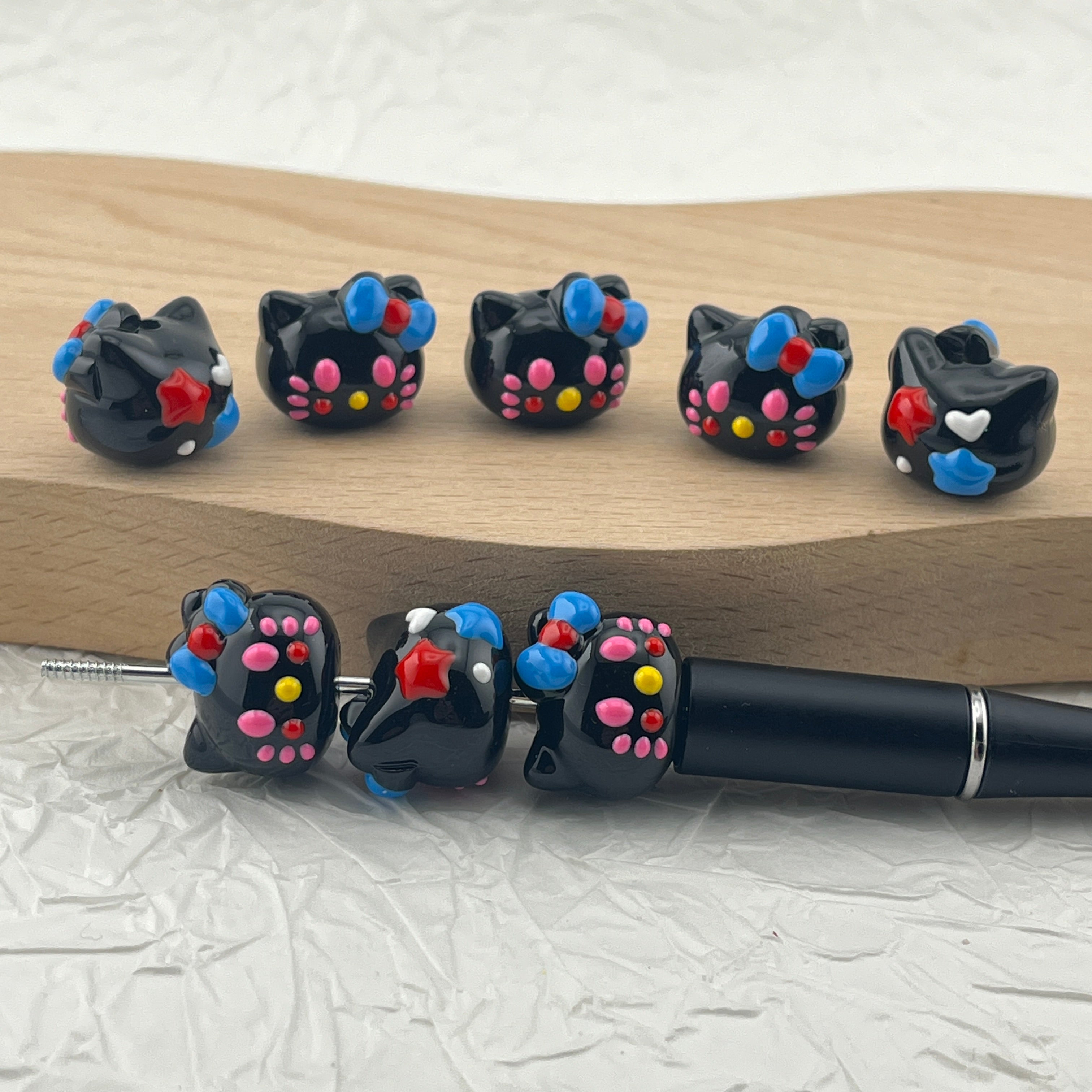 FS1871-Black HK Hand Painted Acrylic Beads Fit For Beadable Pens