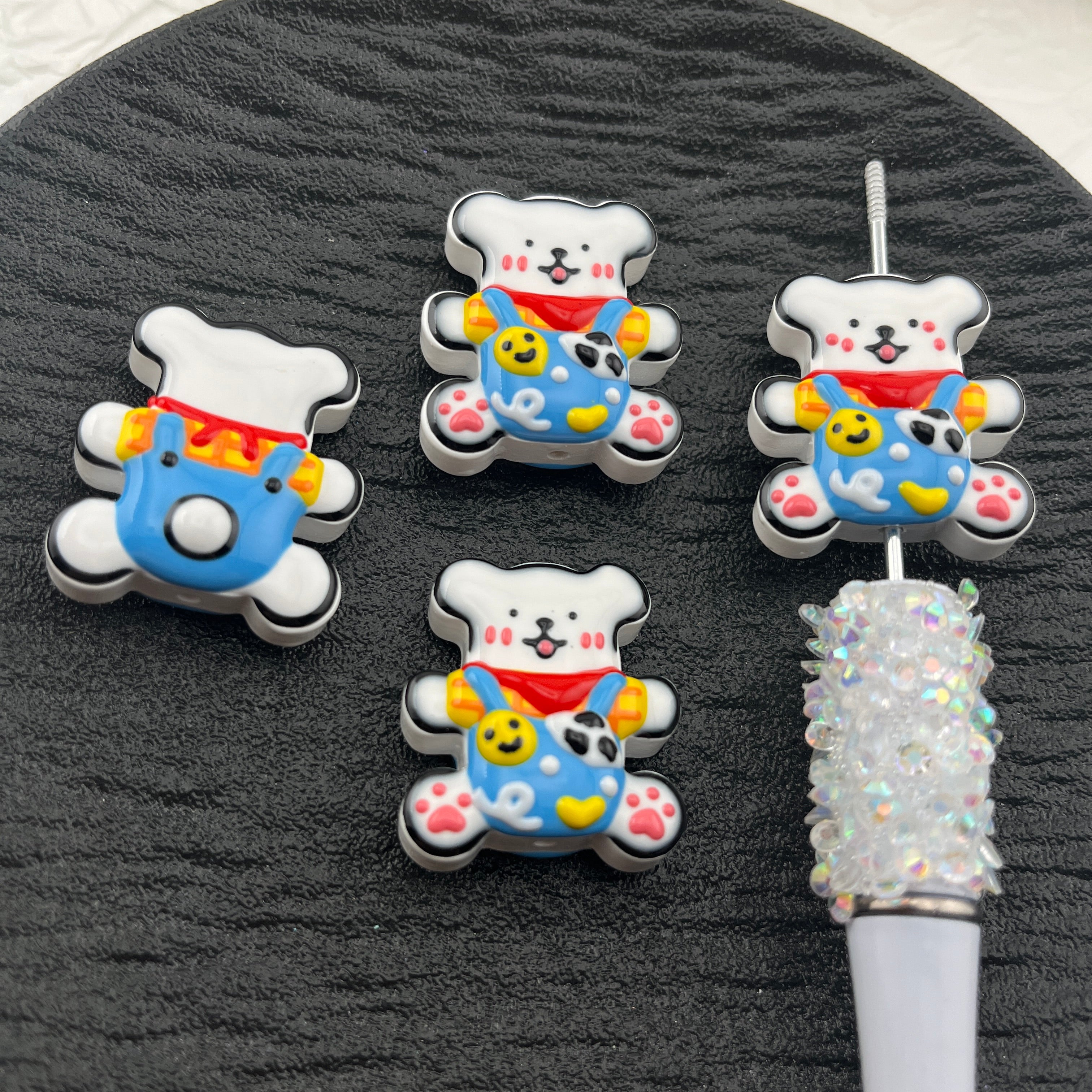 FS1866-Cute Bear Hand Painted Acrylic Beads Fit For Beadable Pens