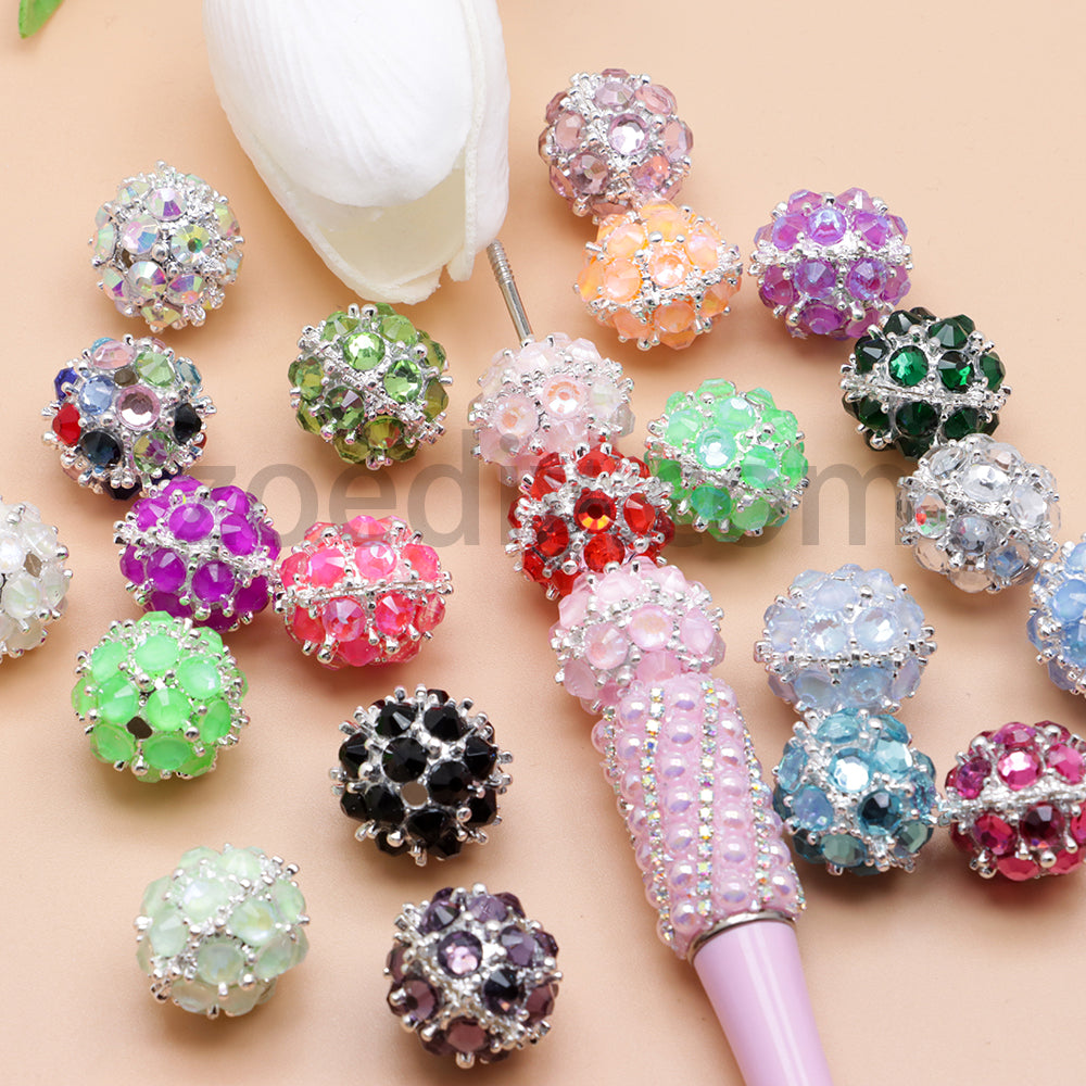 FS4854-5 Pieces Mocha Diamond Metal Round Beads Fit For Beadable Pens