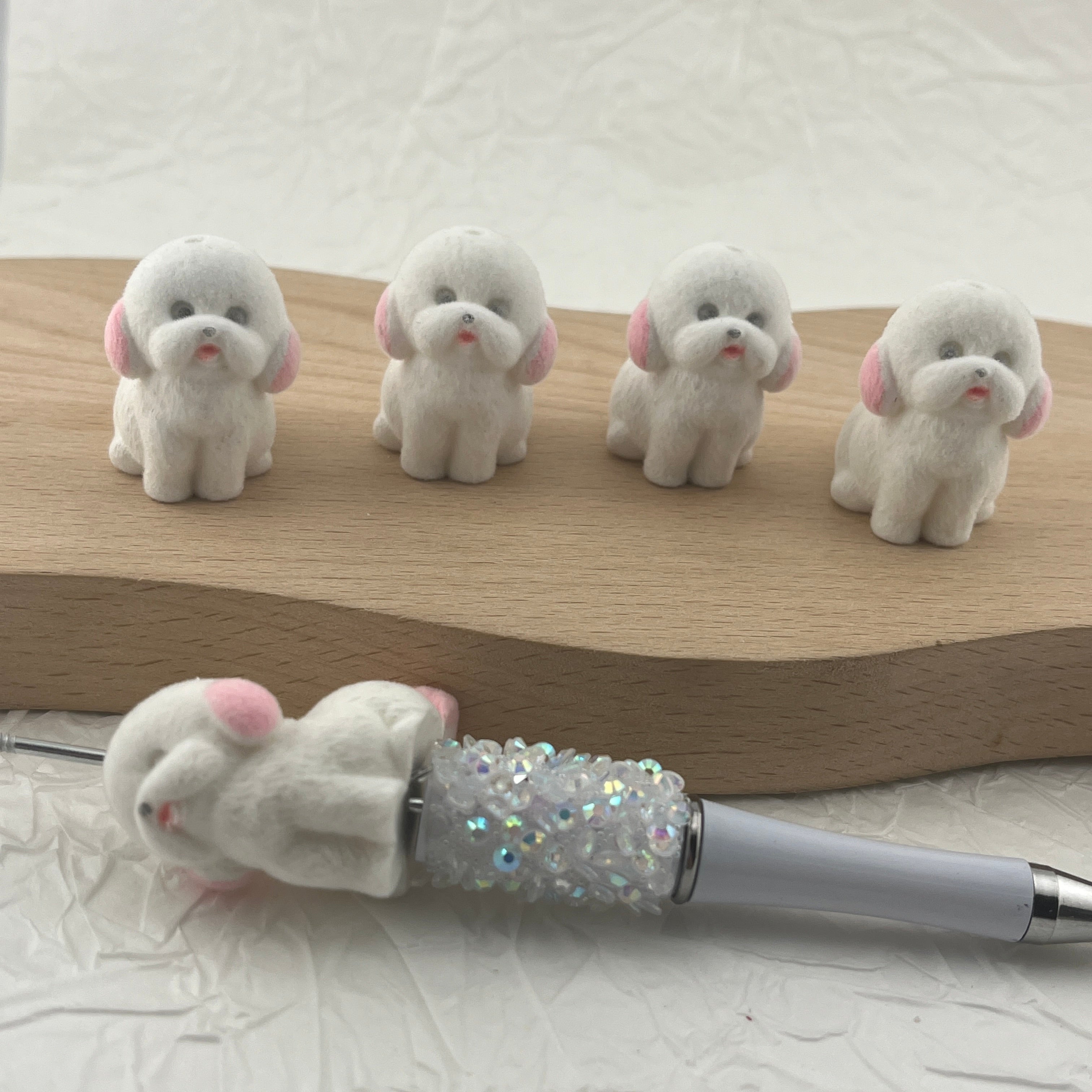 FS1842-Cute Flocked Dog Acrylic Beads Fit For Beadable Pens