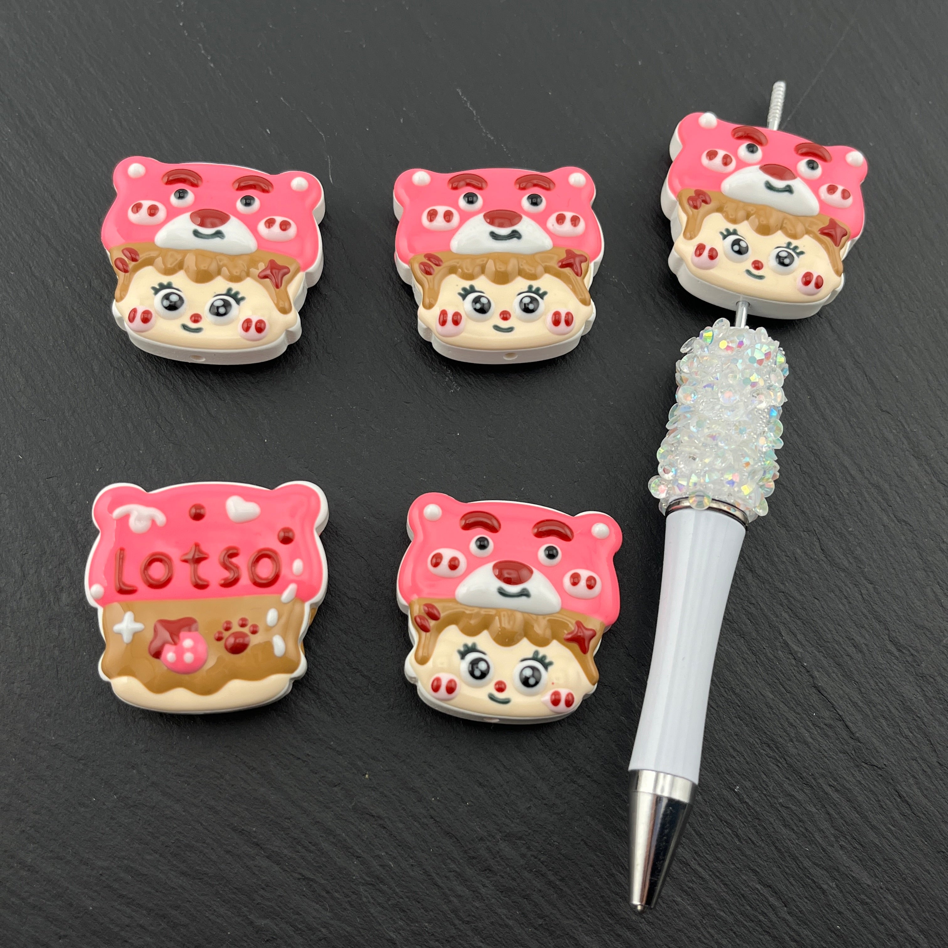 FS1828-Cute Losto Bear Boy Hand Painted Acrylic Beads Fit For Beadable Pens