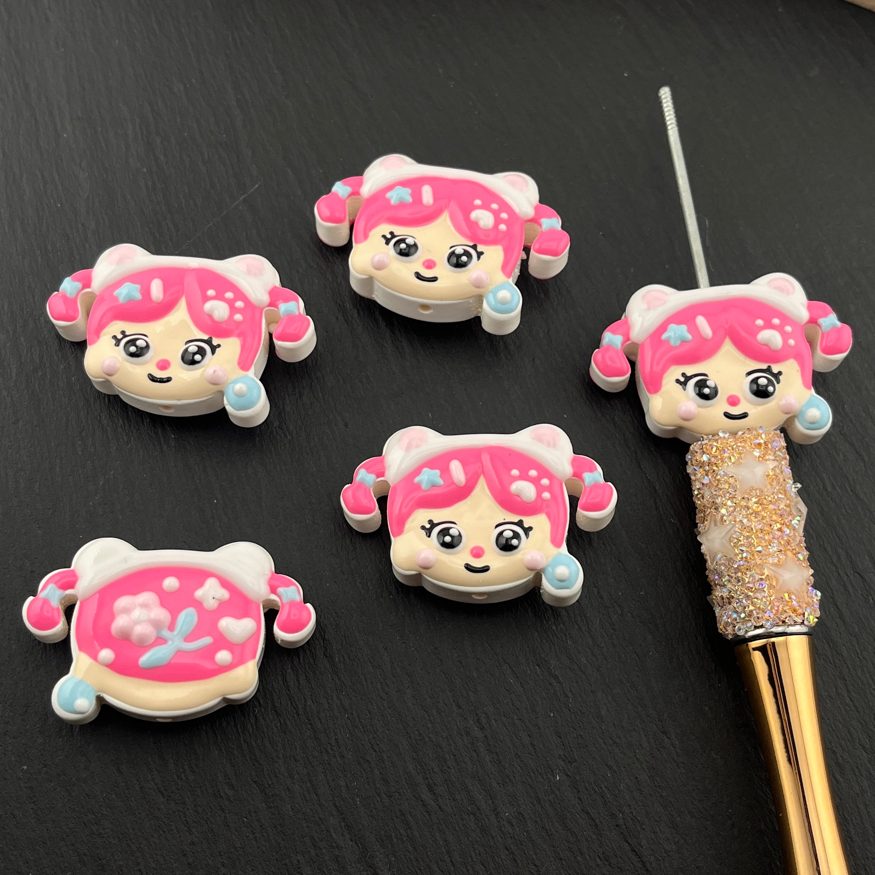 FS1830-Cute Girl Hand Painted Acrylic Beads Fit For Beadable Pens