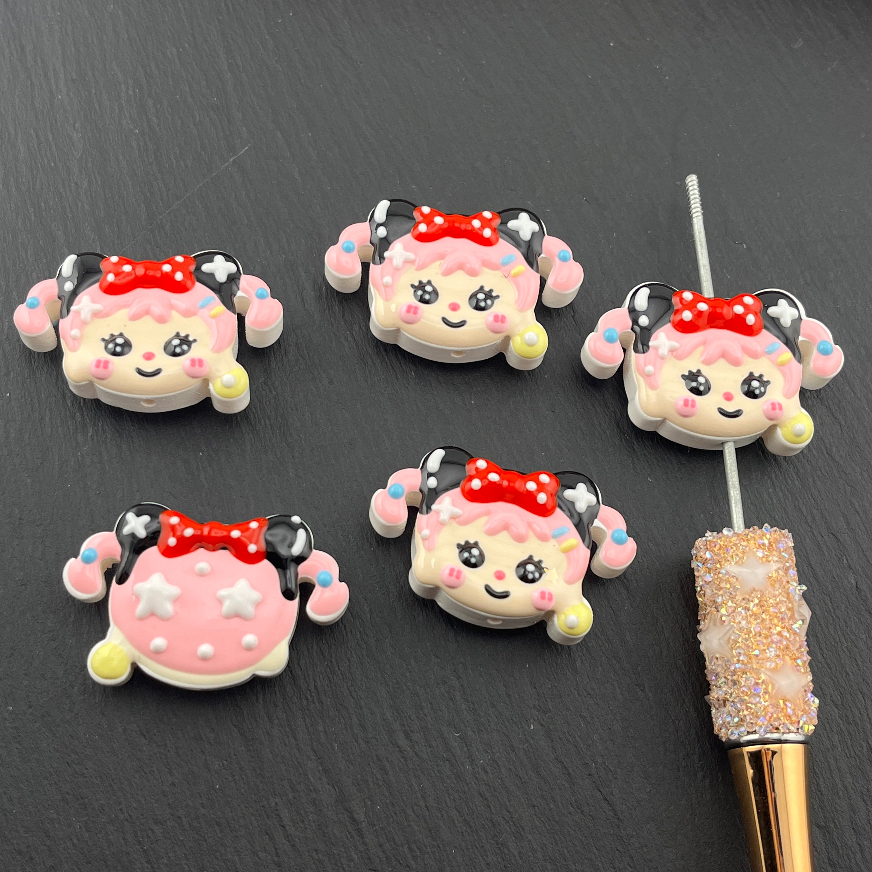 FS1831-Cute Girl Hand Painted Acrylic Beads Fit For Beadable Pens