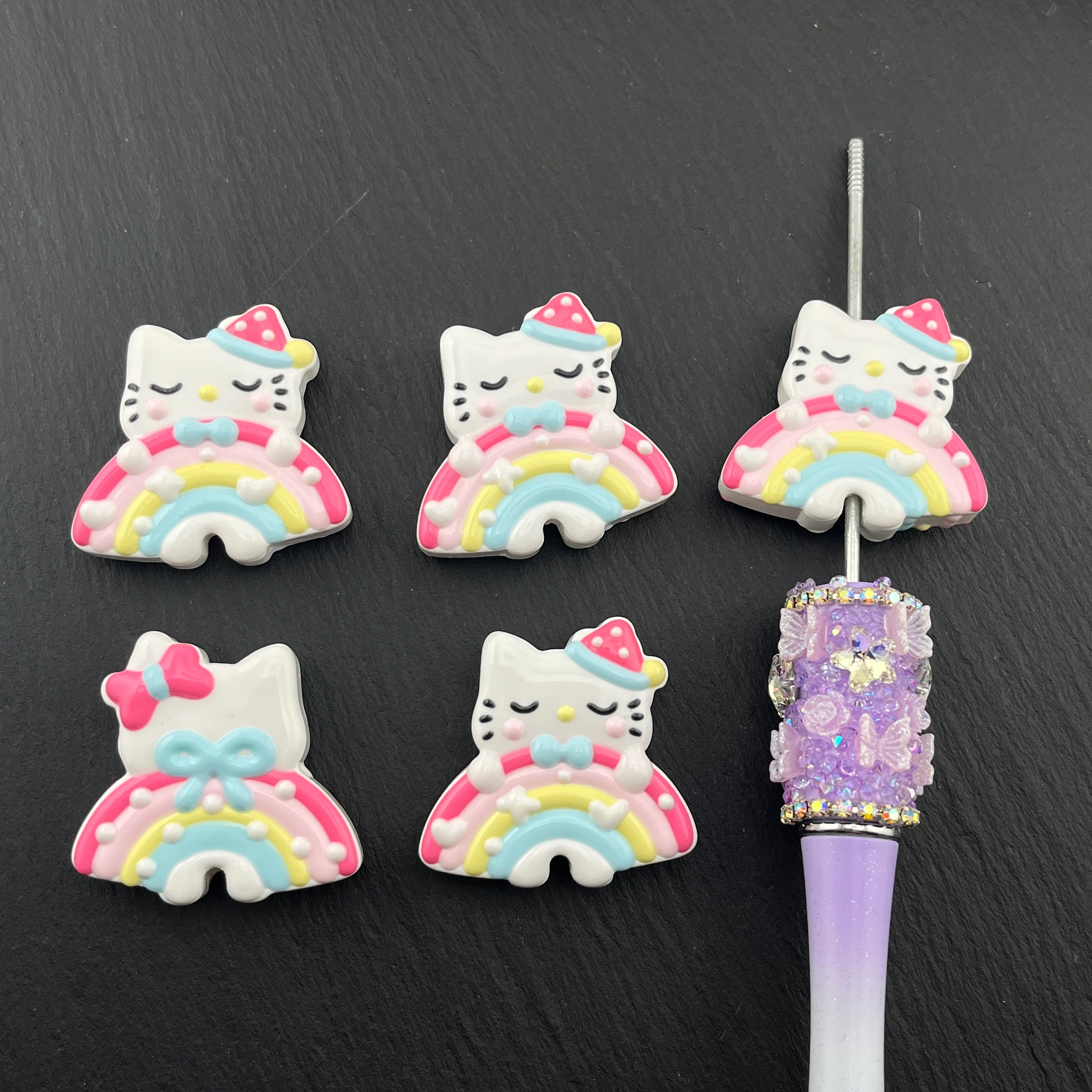 FS0459-Cute Rainbow HK Hand Painted Acrylic Beads Fit For Beadable Pens