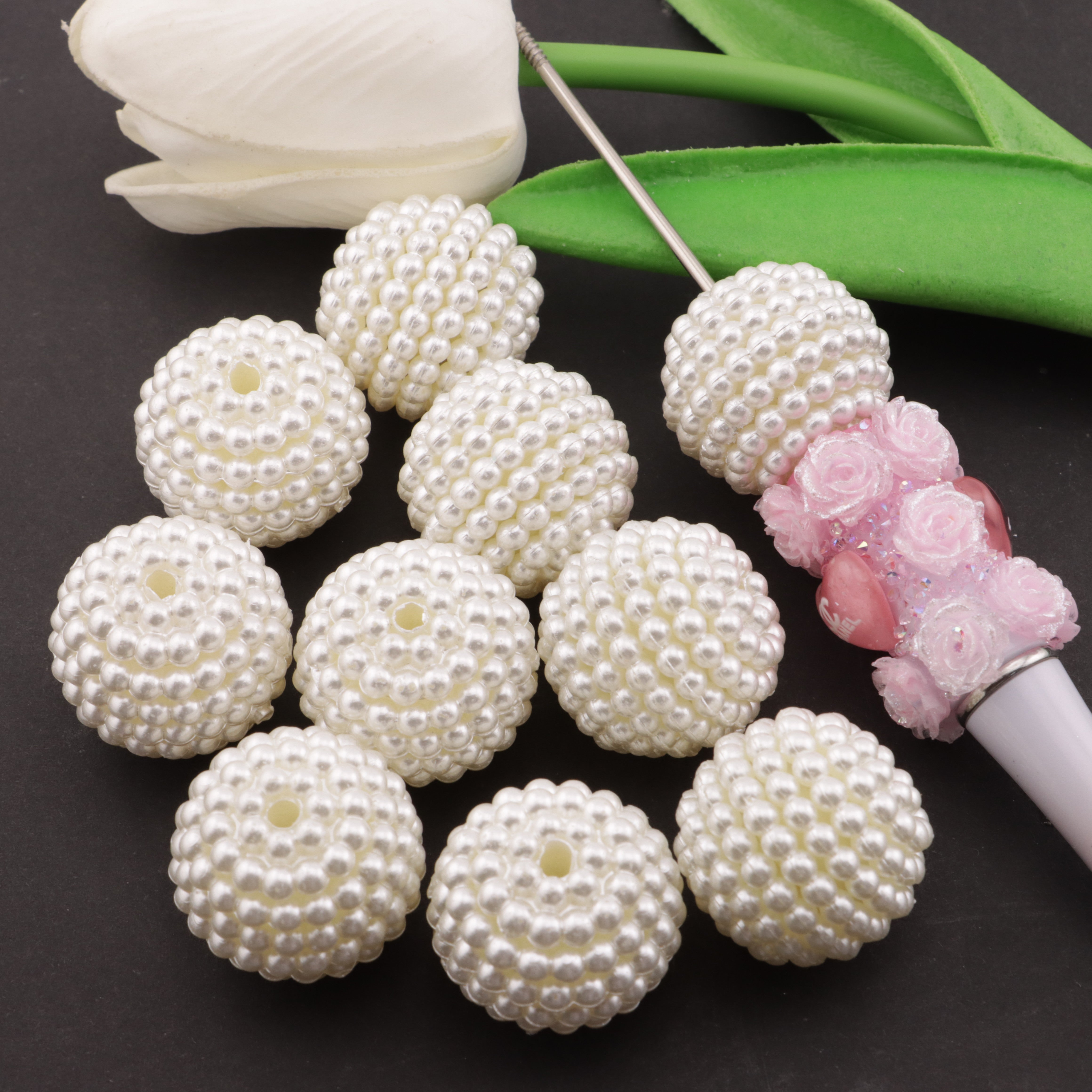FS0946- 25MM Round White Imitation Pearl Yangmei Ball Beads Fit For Beadable Pens