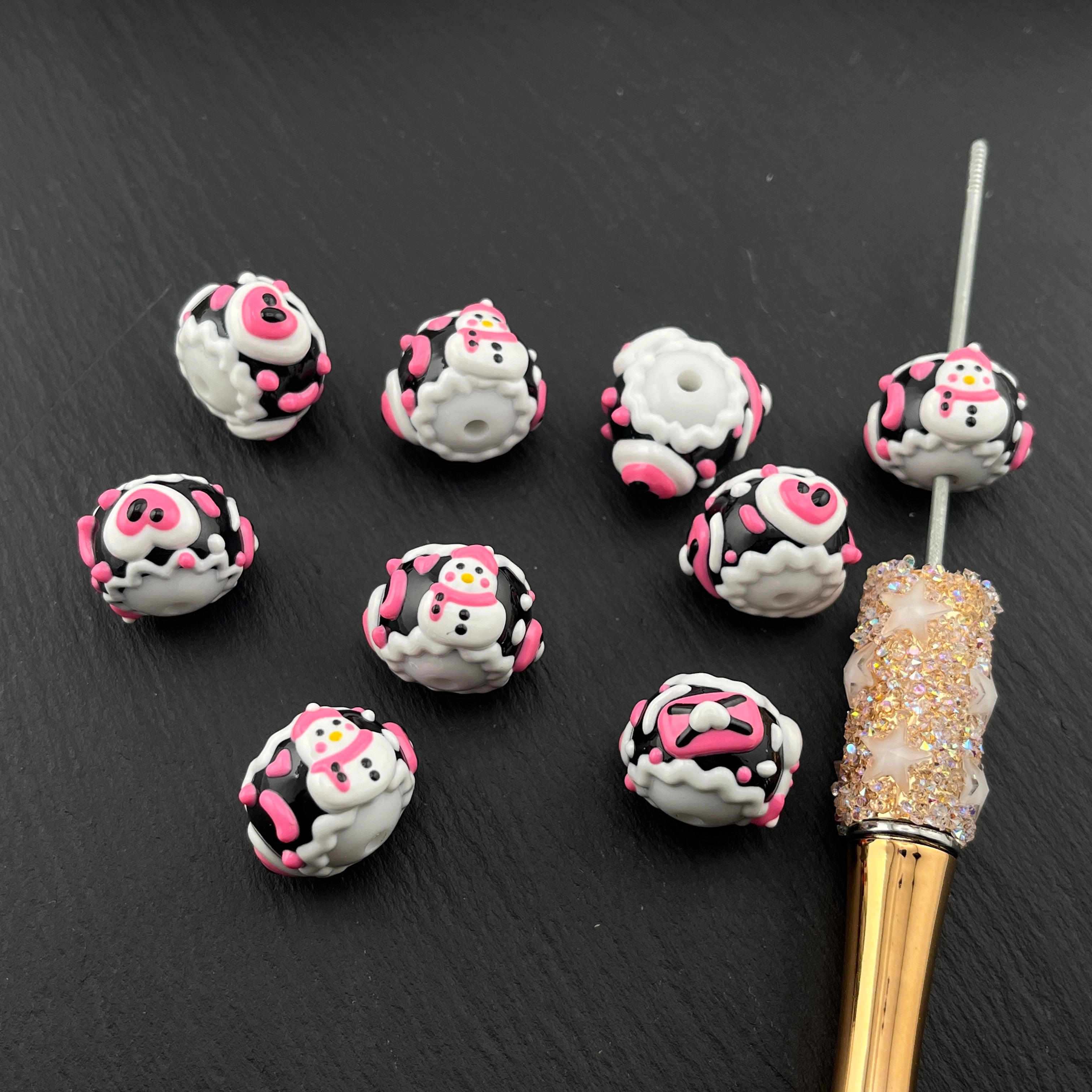 FS2479-Snowman Hand Painted Acrylic Beads Fit For Beadable Pens