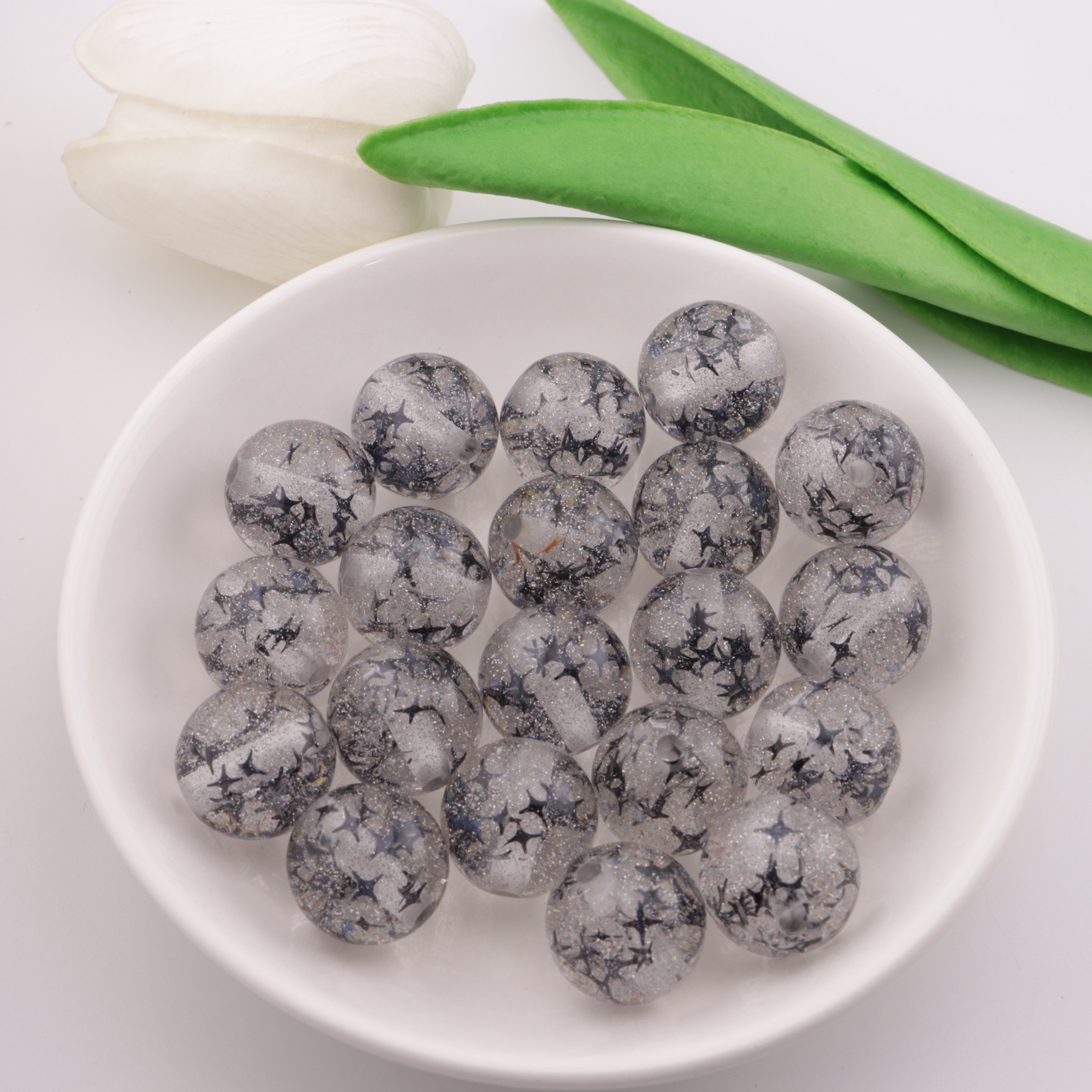 FS3545- 16mm Fine Glittering Star Shaped Resin Beads