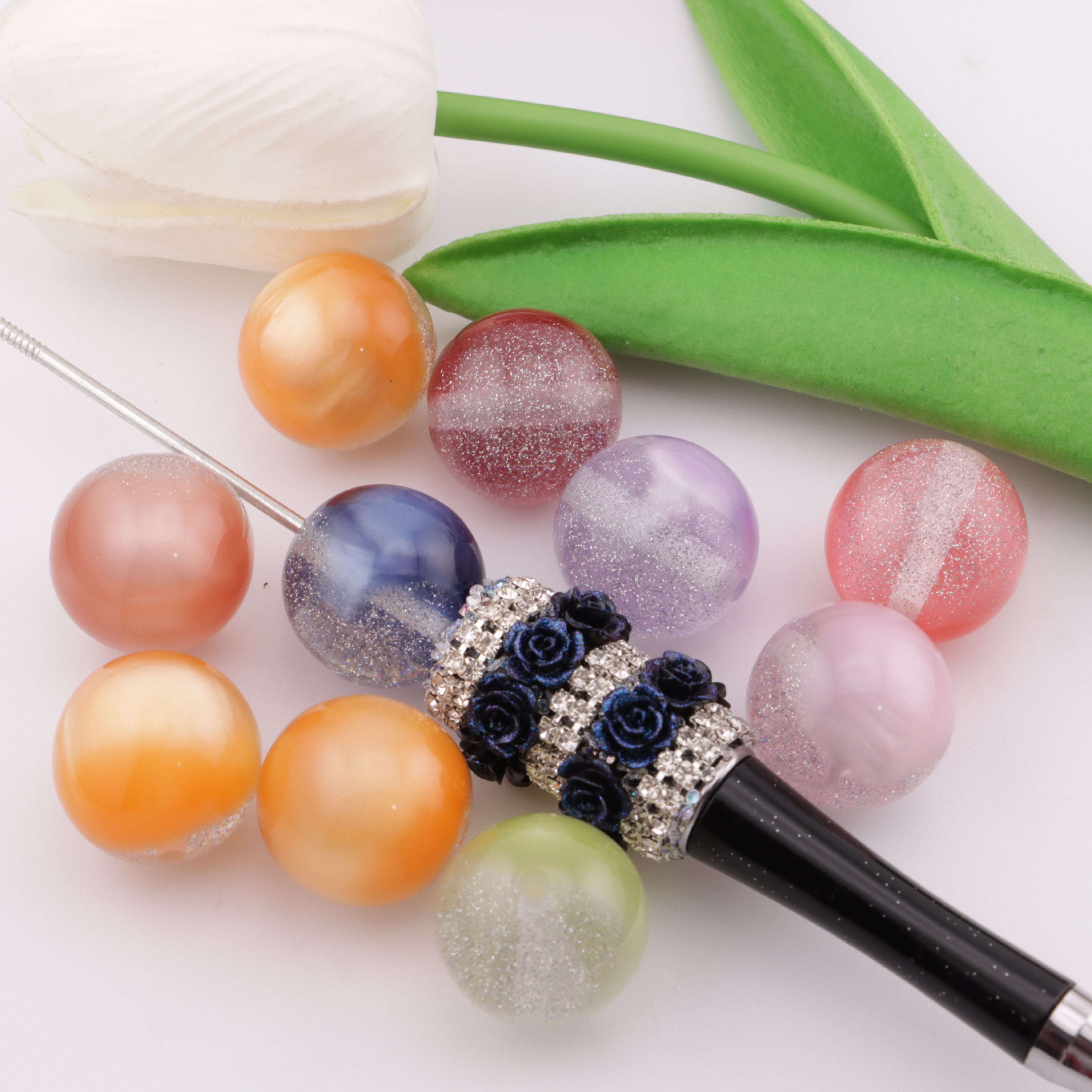 FS2405- 20MM Round Mixed Color Galaxy  Glitter Resin Beads Fit For Beadable Pens